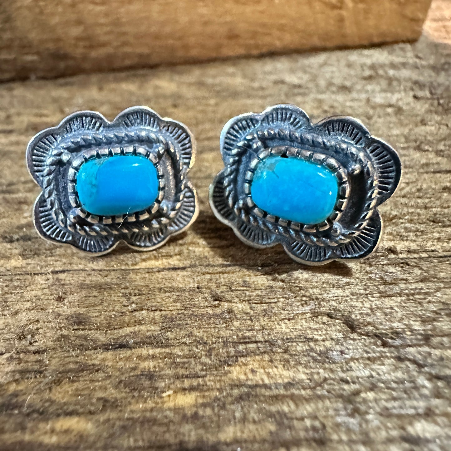 Turquoise Elegance: Sterling Silver Floral Stud Earrings, Ships in Gift Box Silver Elegant