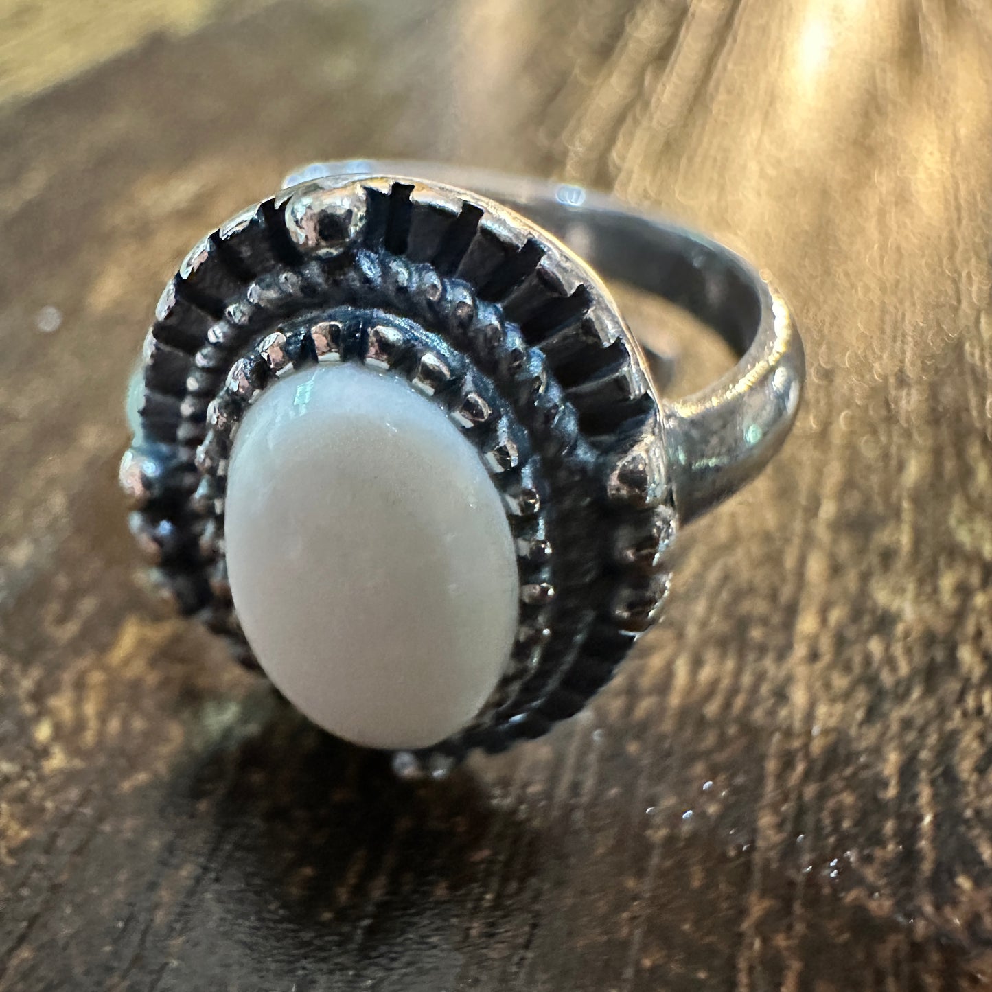 Boho Native Inspired Radiant White Agate Statement Ring, Sterling Silver, Gift Box Silver Elegant