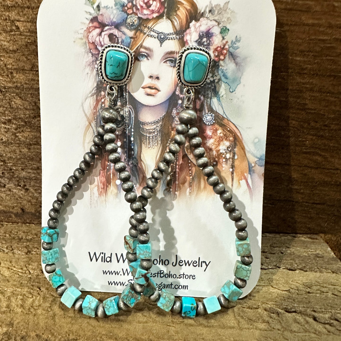 Handmade Navajo Bead Gemstone Earrings for You, Boho Turquoise Silver Beads Earring Silver Elegant
