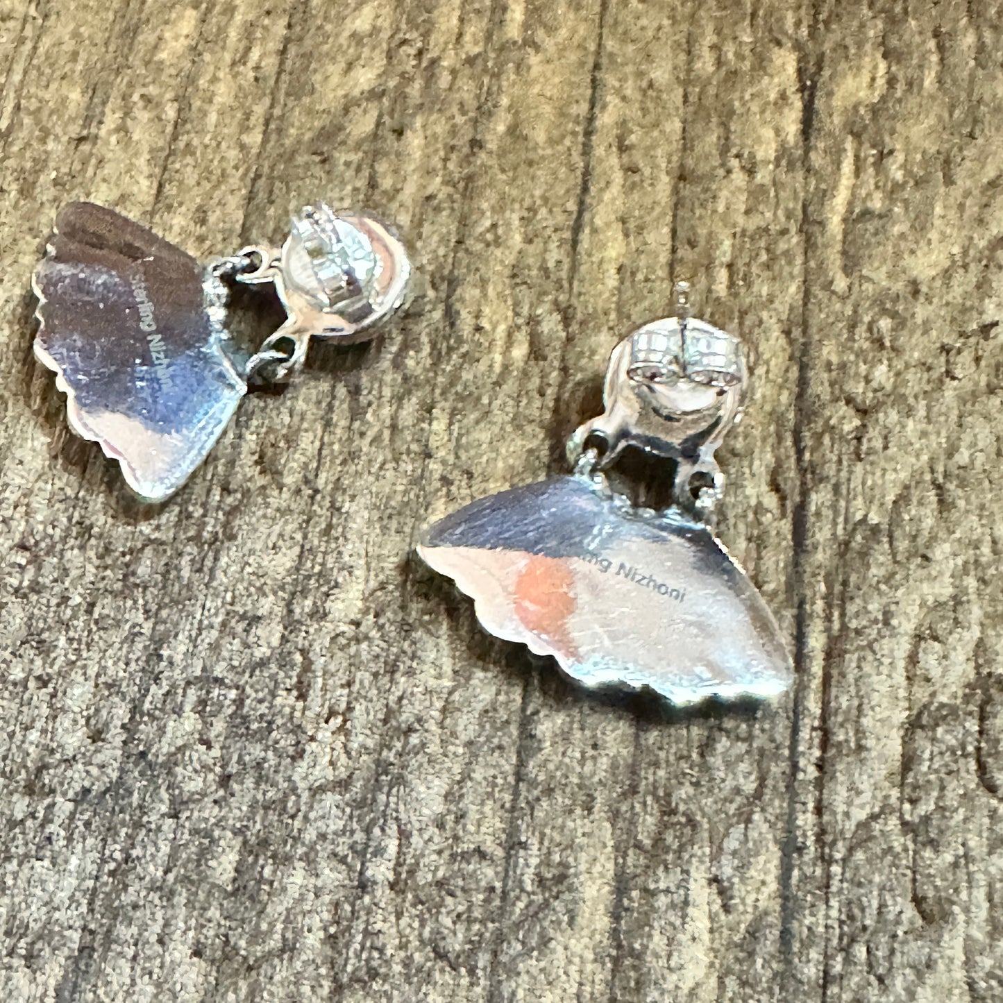 Handmade Kingman Turquoise Stud Earrings 925 Sterling Silver Signed Silver Elegant