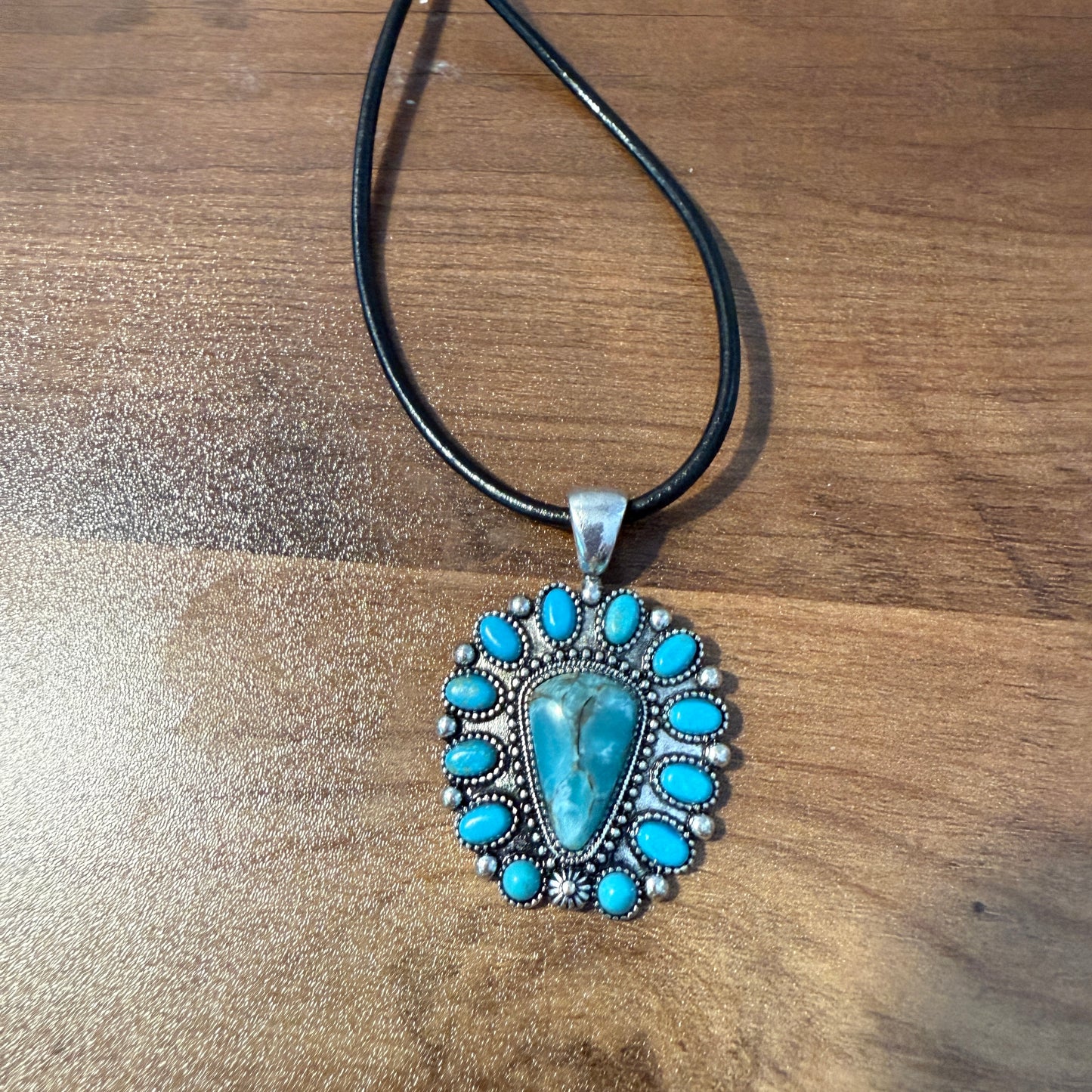 Western Thunderbird Pendant Necklace with Turquoise Conch and Burnished Silver Finish WildWestBoho