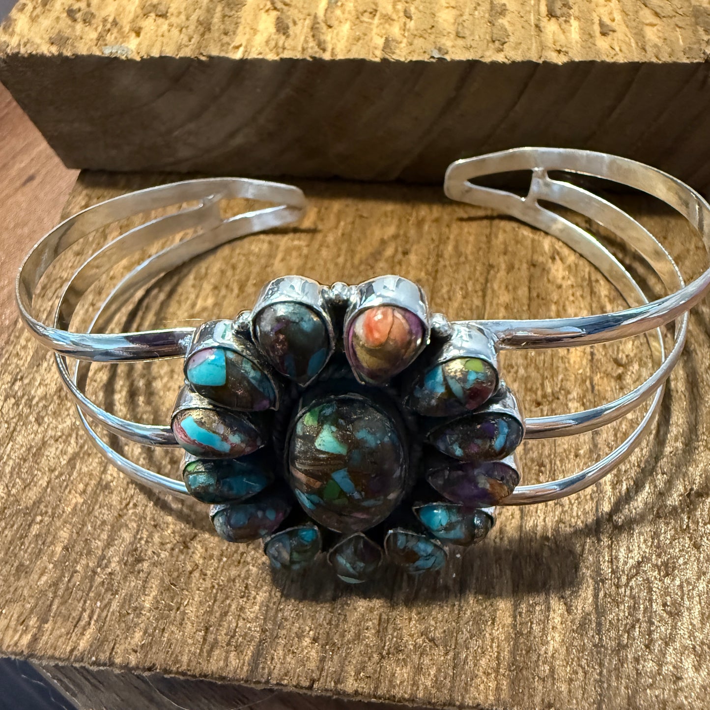Purple Fiesta Kingman Turquoise Handmade Adjustable Cuff Silver Elegant