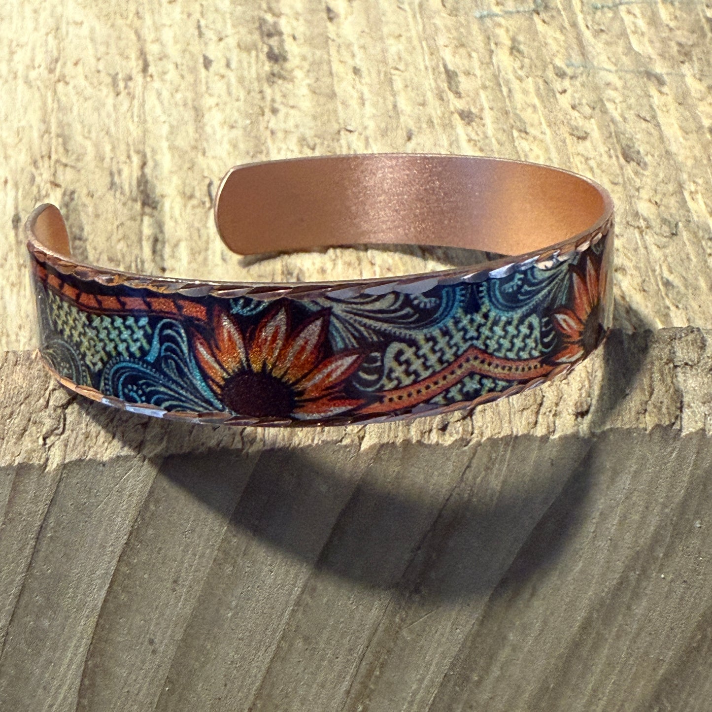 Handcrafted Copper Sunflower Narrow Cuff Bracelet Gift Box COPPER ARTS INC.