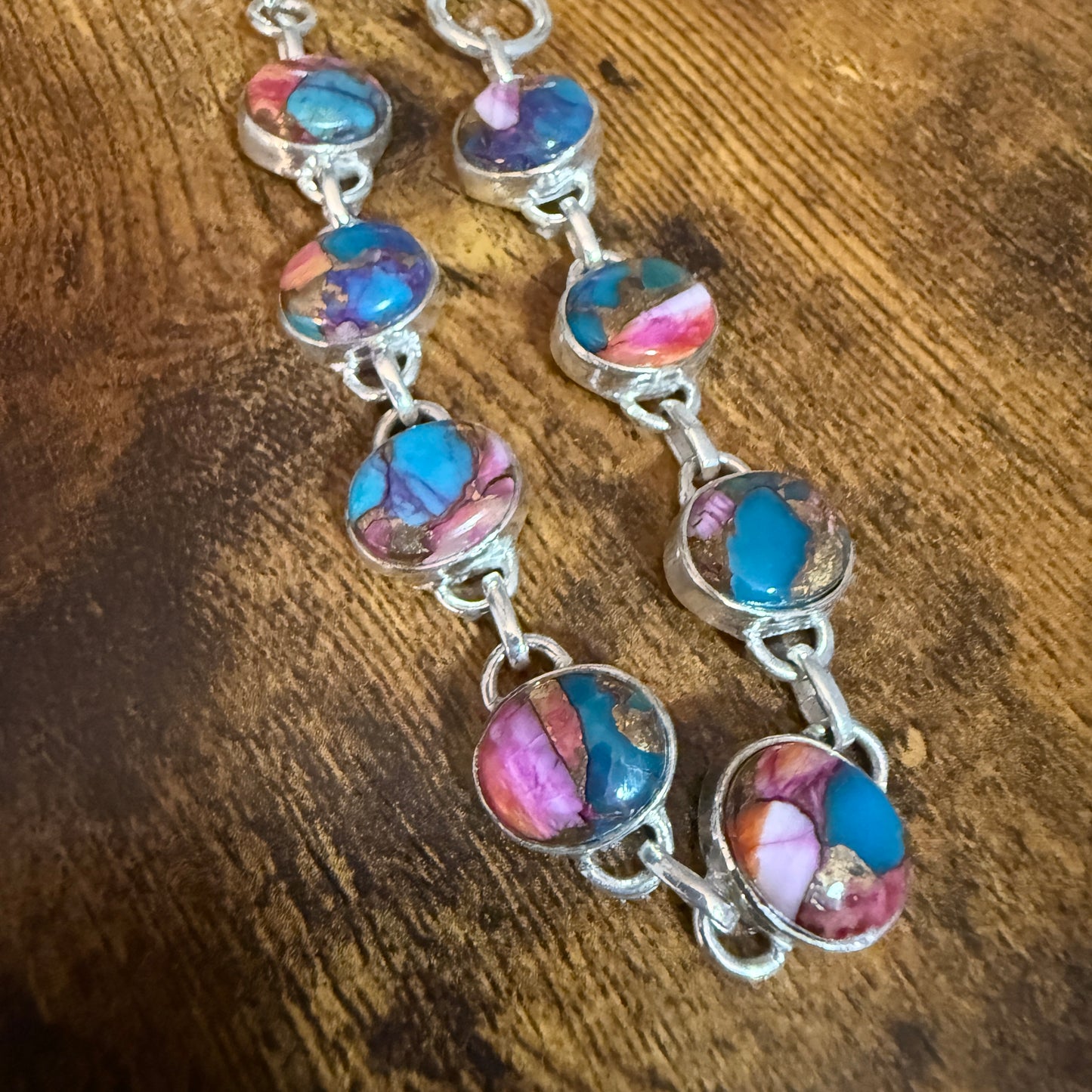 Red Rose Dalhia Turquoise Natural Stone Sterling Silver Link Bracelet Silver Elegant
