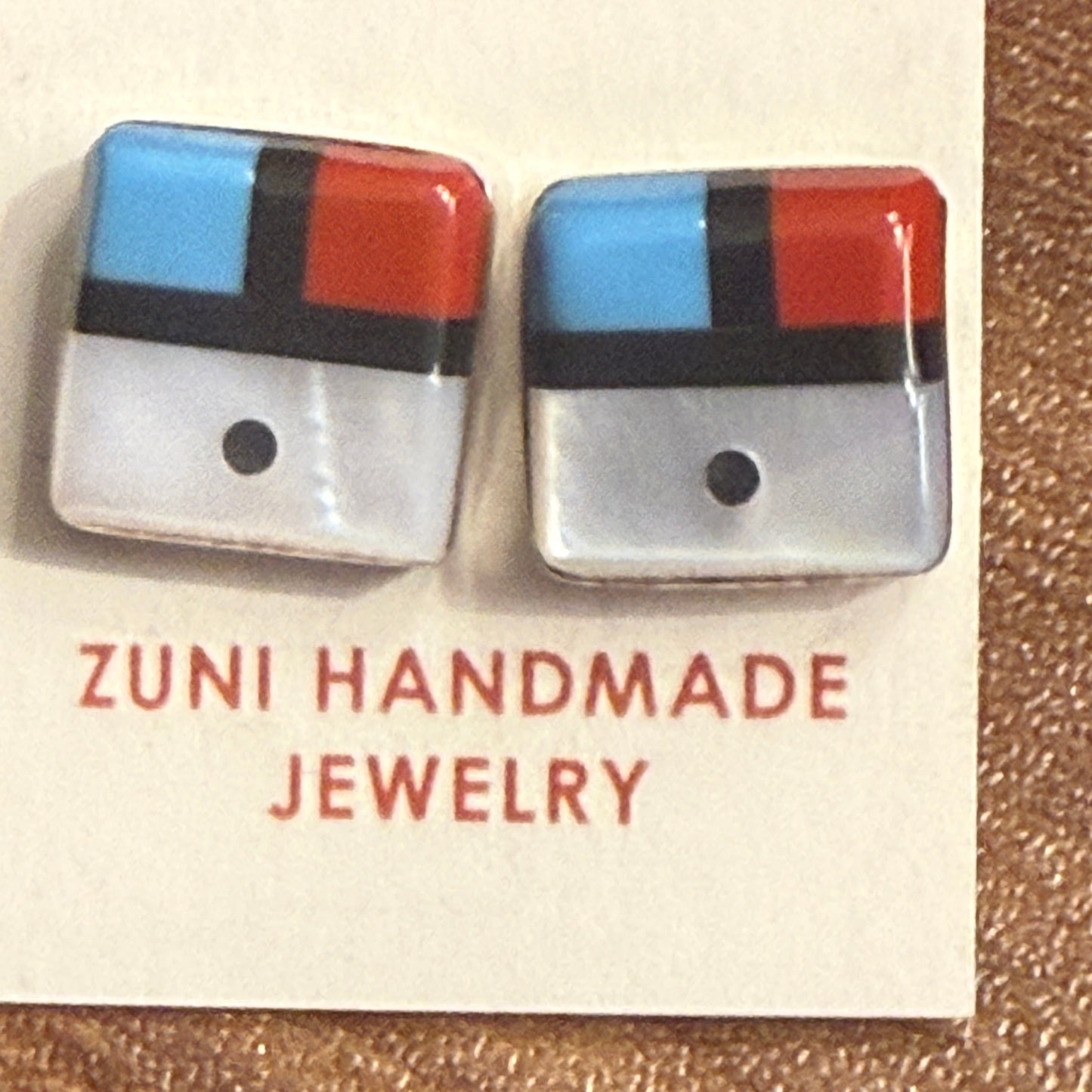 Native Inspired Zuni Sunface Inlay Earrings Sterling Turquoise Coral Onyx Shell Silver Elegant