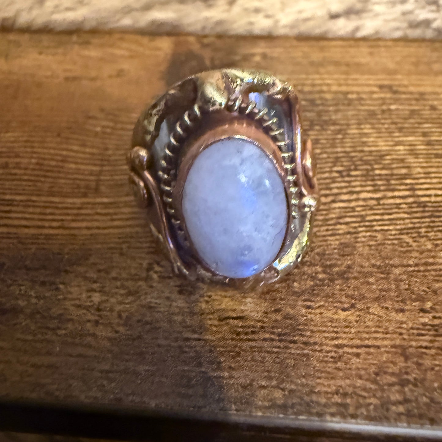 Handcrafted Moonstone Ring Adjustable Natural Gemstone Mixed Metals Silver Elegant