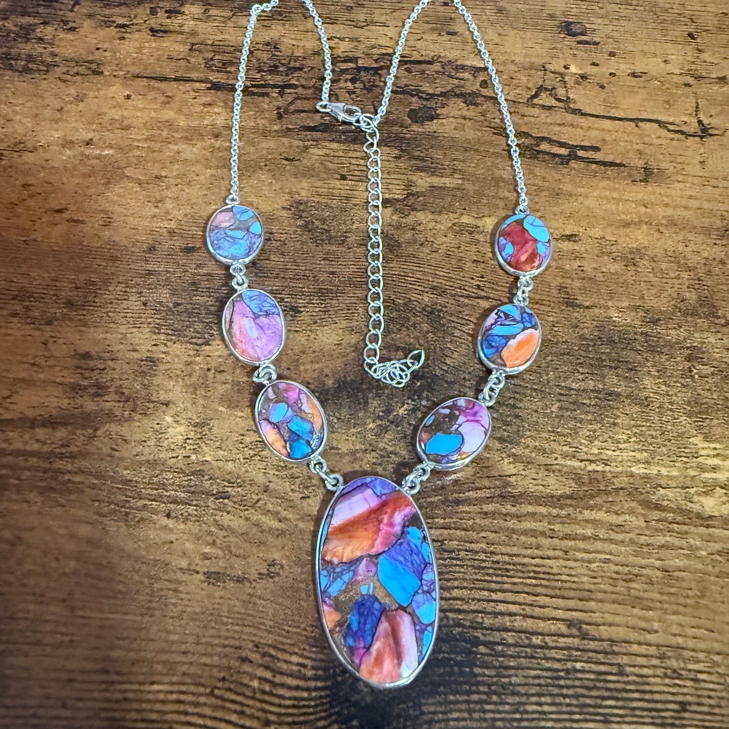 Kingman Orange Dahlia Turquoise Sterling Silver Necklace 16.5 To 20 Inches 925 Silver Elegant