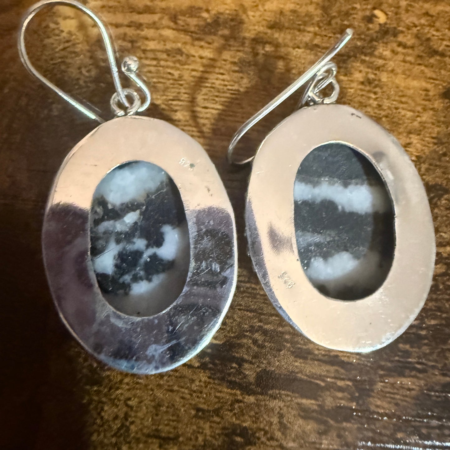 Sterling Silver Oval Natural White Buffalo Turquoise Drop Earrings 24mm Silver Elegant