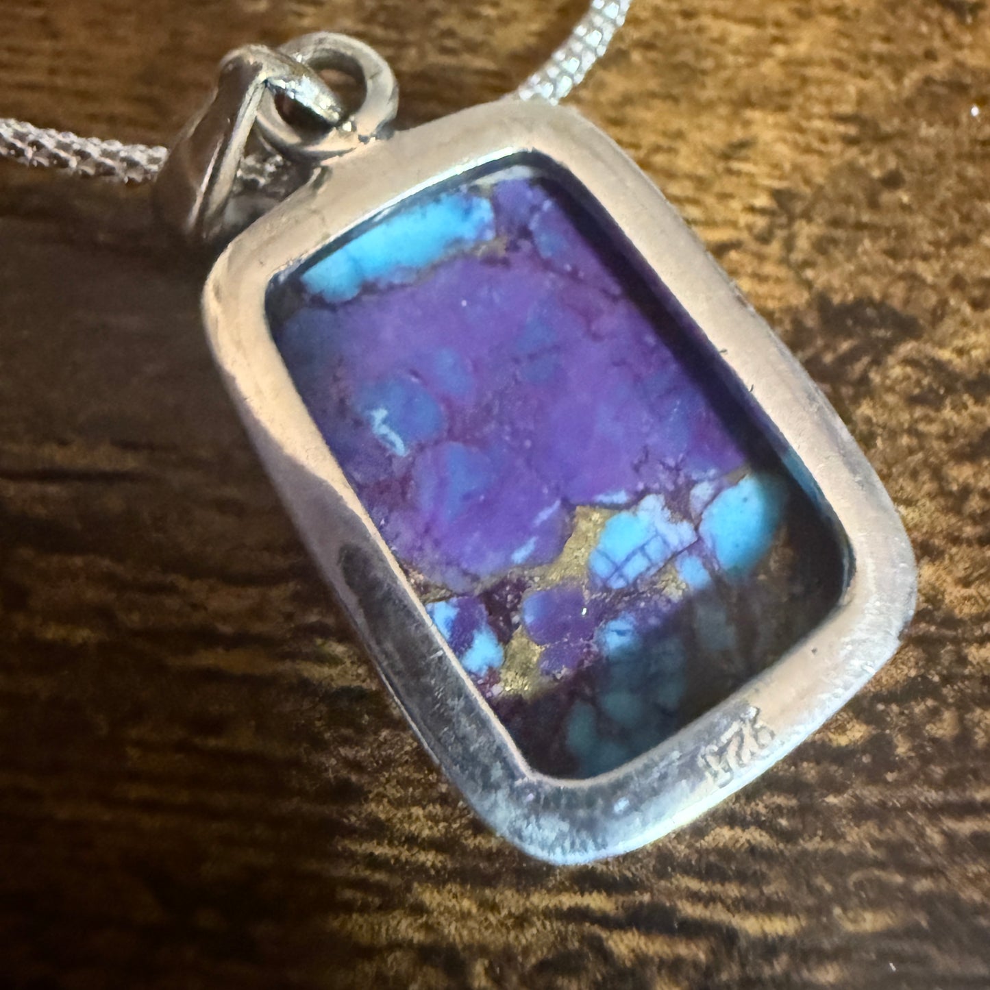 Kingman Purple Dahlia Turquoise Pendant Necklace 925 Sterling Silver 18In Chain Silver Elegant