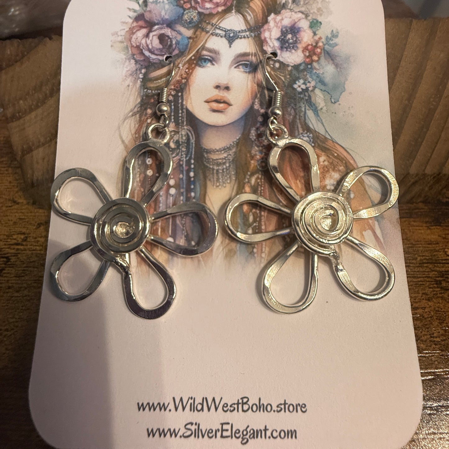 Silver Plated Earrings Spiral Center Flower Handcrafted Disco Vibes Jewelry Anju Jewelry