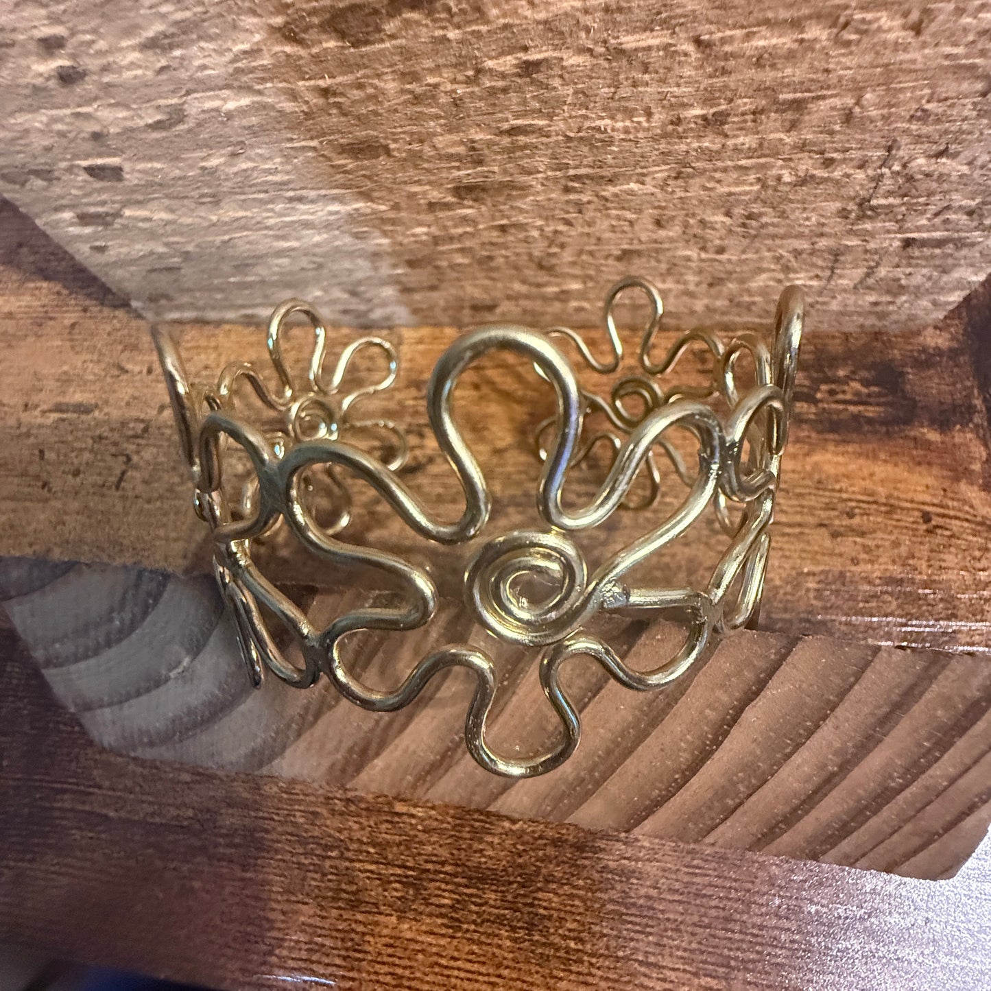 Gold Plated Floral Cuff With Intricate Botanical Design Anju Jewelry