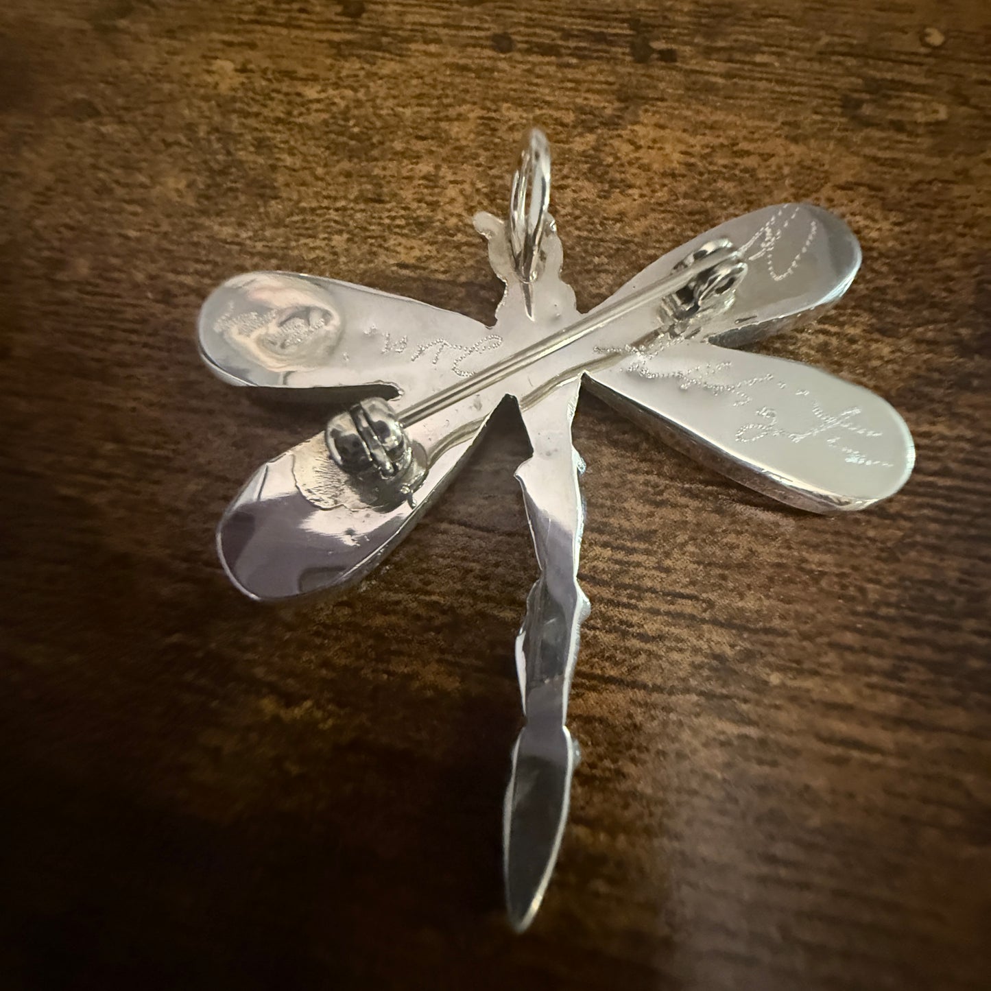 Native Inspired Multi Gemstone Inlay Dragonfly Pendant Signed by Ahiyite Silver Elegant