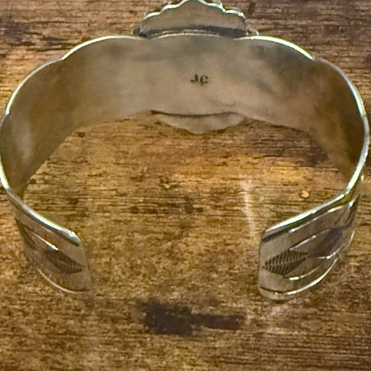 Navajo Inspired Hematite Wide Cuff Bracelet Signed Cleveland Nickel Silver Silver Elegant
