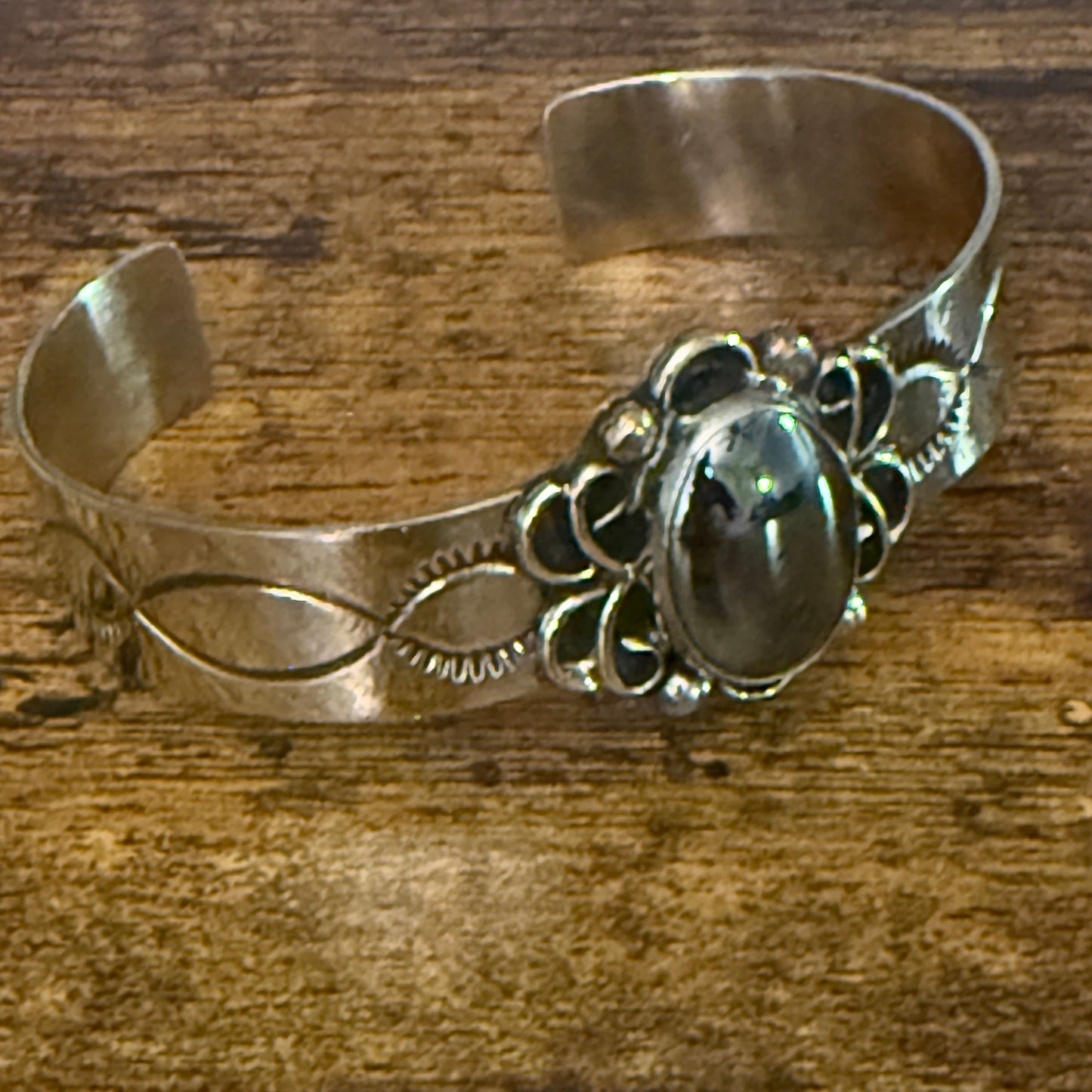 Navajo Inspired Black Onyx Cuff Bracelet Signed by Cleveland Nickel Silver Silver Elegant