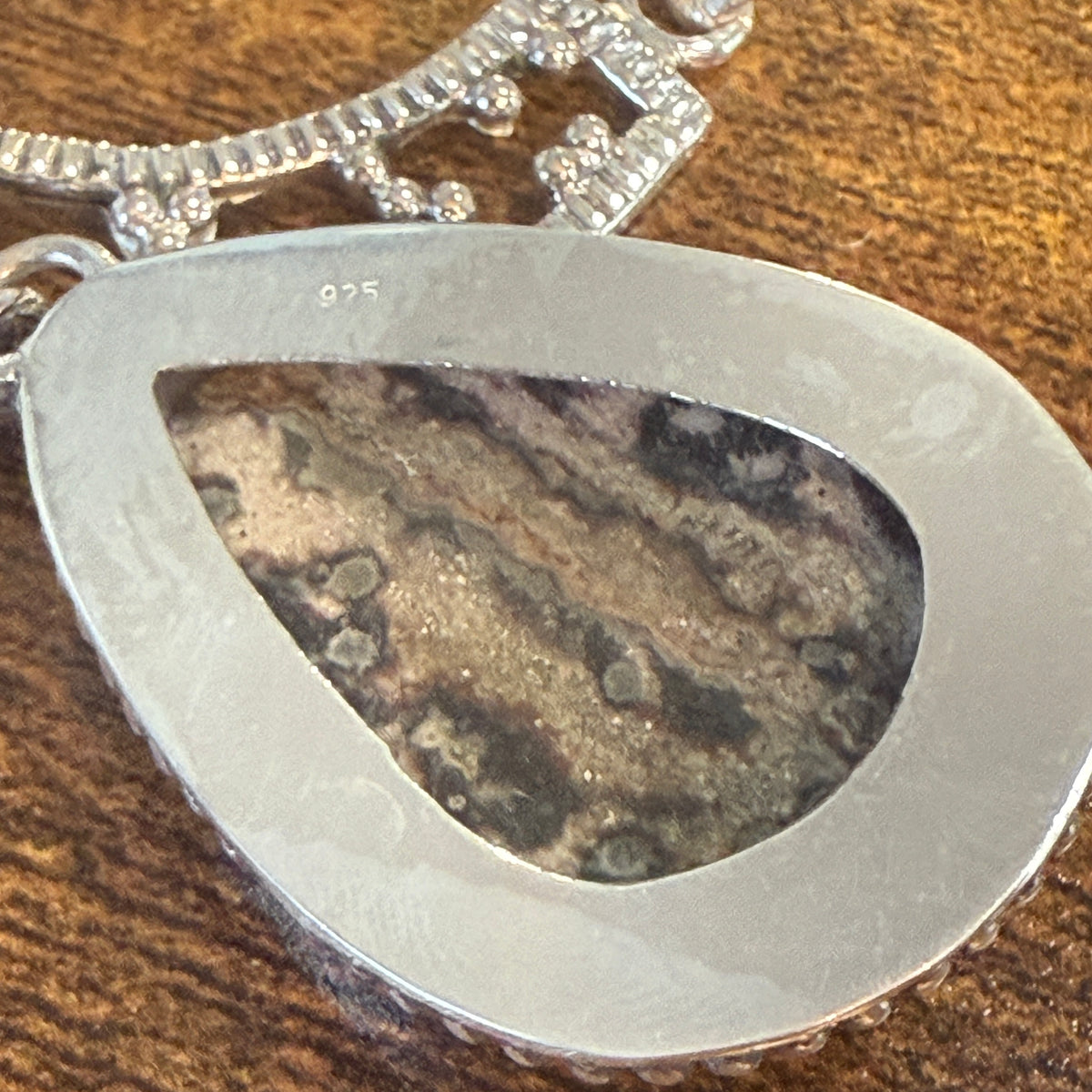 Leopard Skin Jasper Gemstone Ethnic Chain Necklace Sterling Silver 18 Inch Silver Elegant