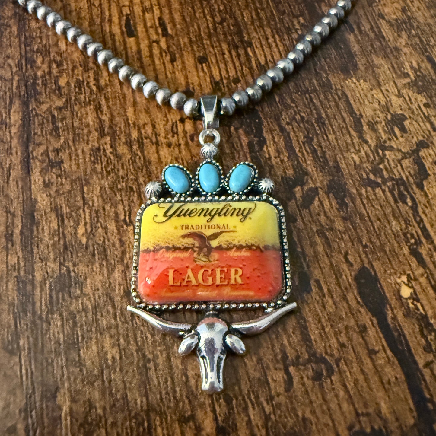Yuengling Beer Cowgirl Western 4mm Silver Pearl Beads Choker Necklace Silver Elegant
