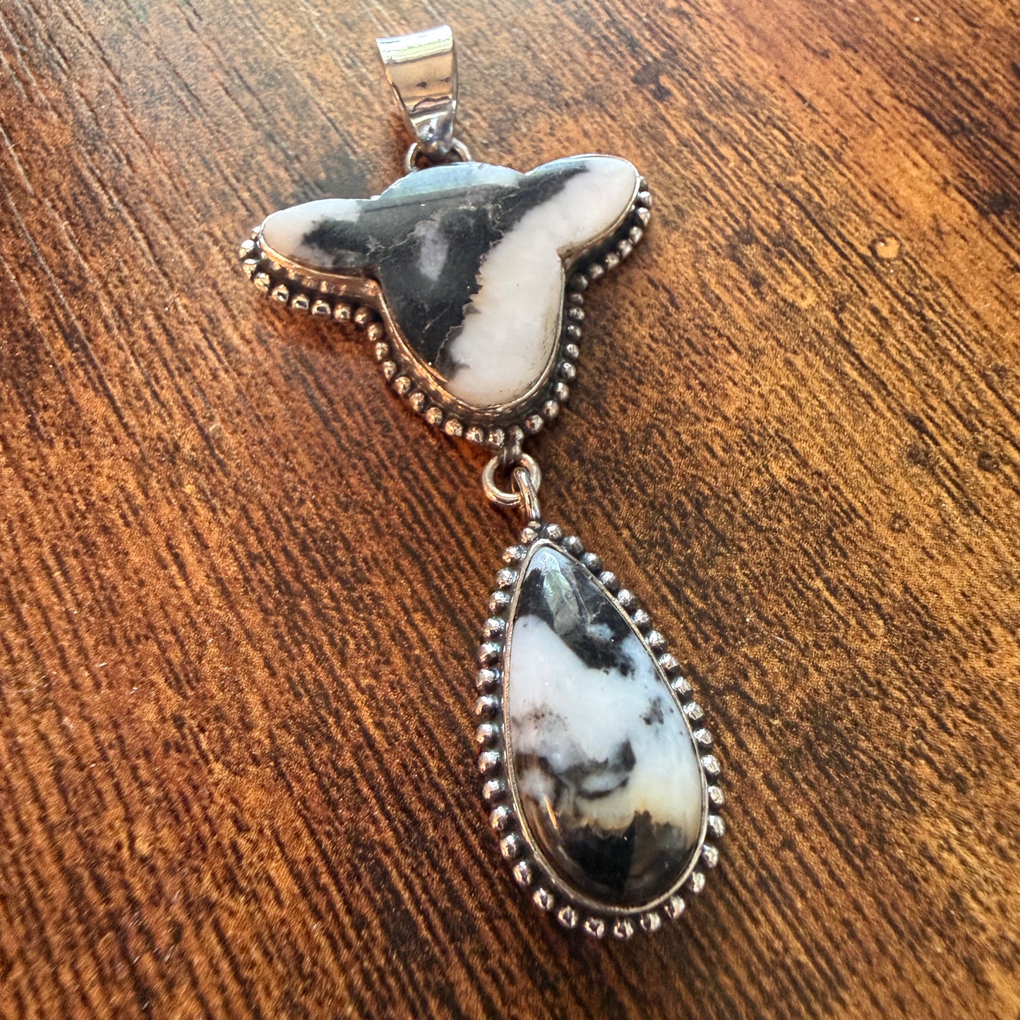 White Buffalo Turquoise Dahlia Pendant 925 Sterling Silver Handcrafted Silver Elegant