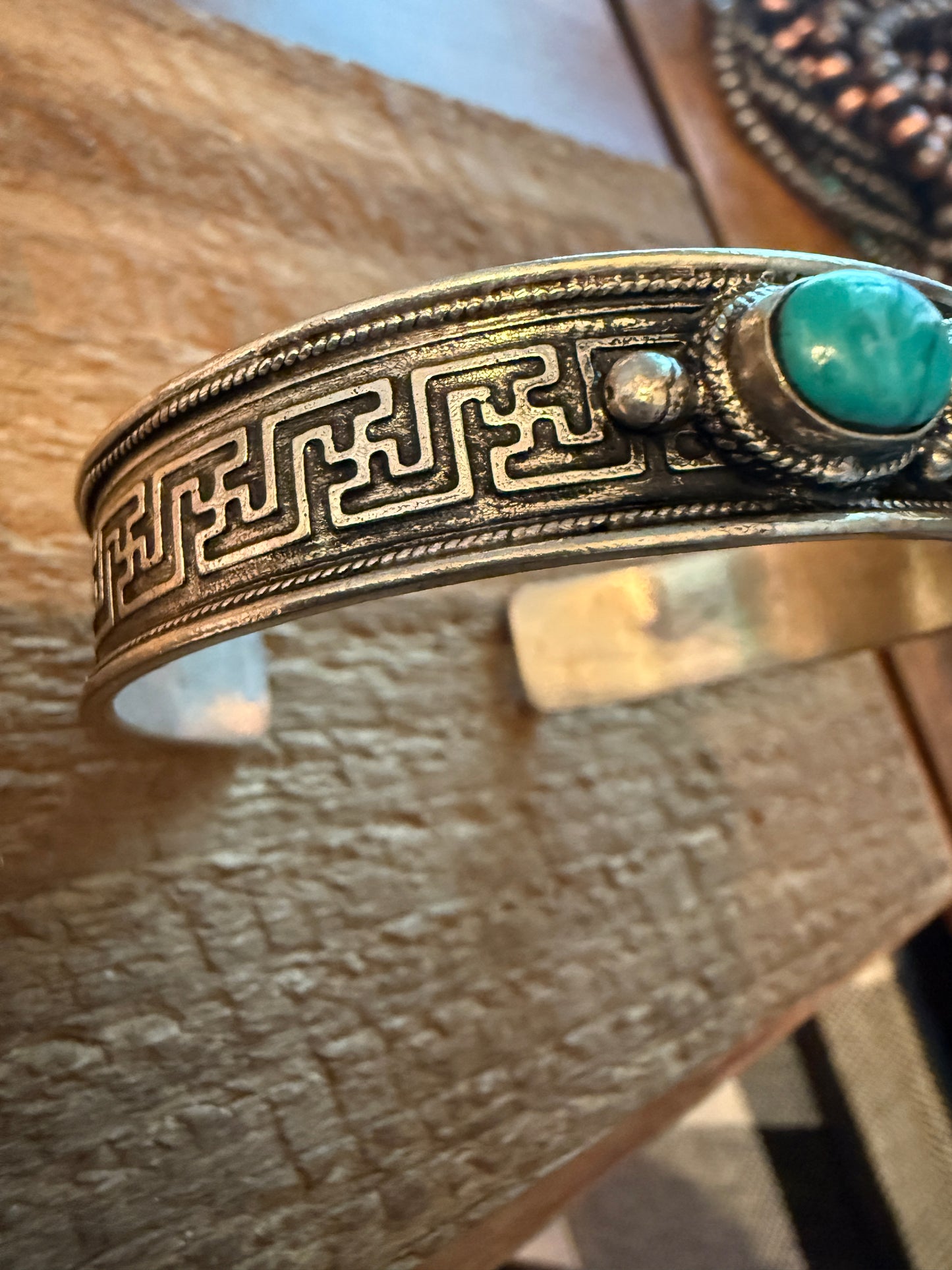Navajo Style Blue Turquoise Natural Stone Bangle, Germain Silver WildWestBoho