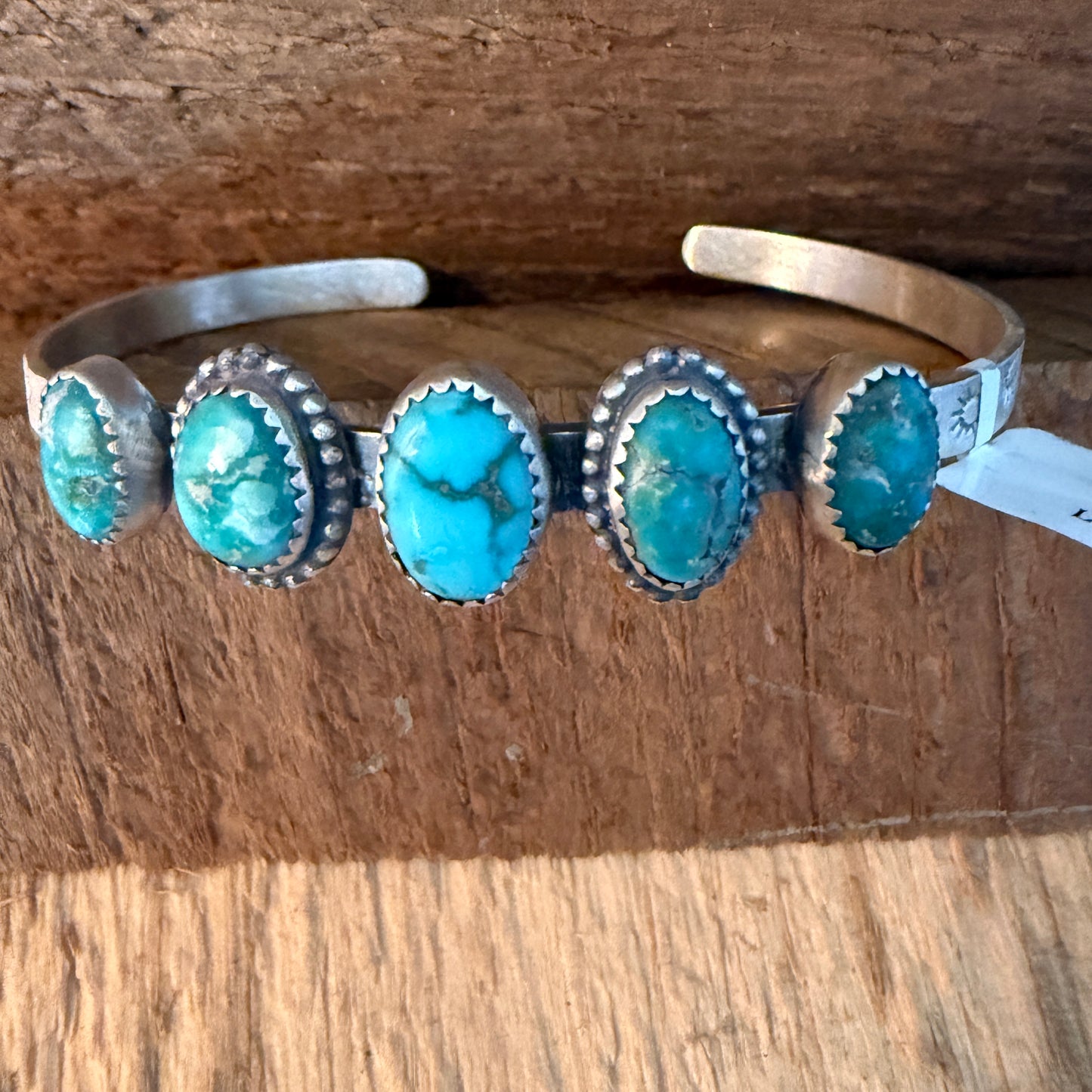 Navajo Style Lone Mountain Turquoise Five Stone Sterling Cuff Bracelet Adjustable Wild West Boho