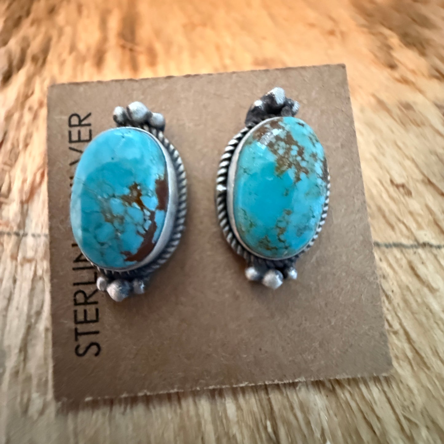Native Inspired Number 8 Turquoise Gemstone Sterling Silver Stud Earrings Wild West Boho