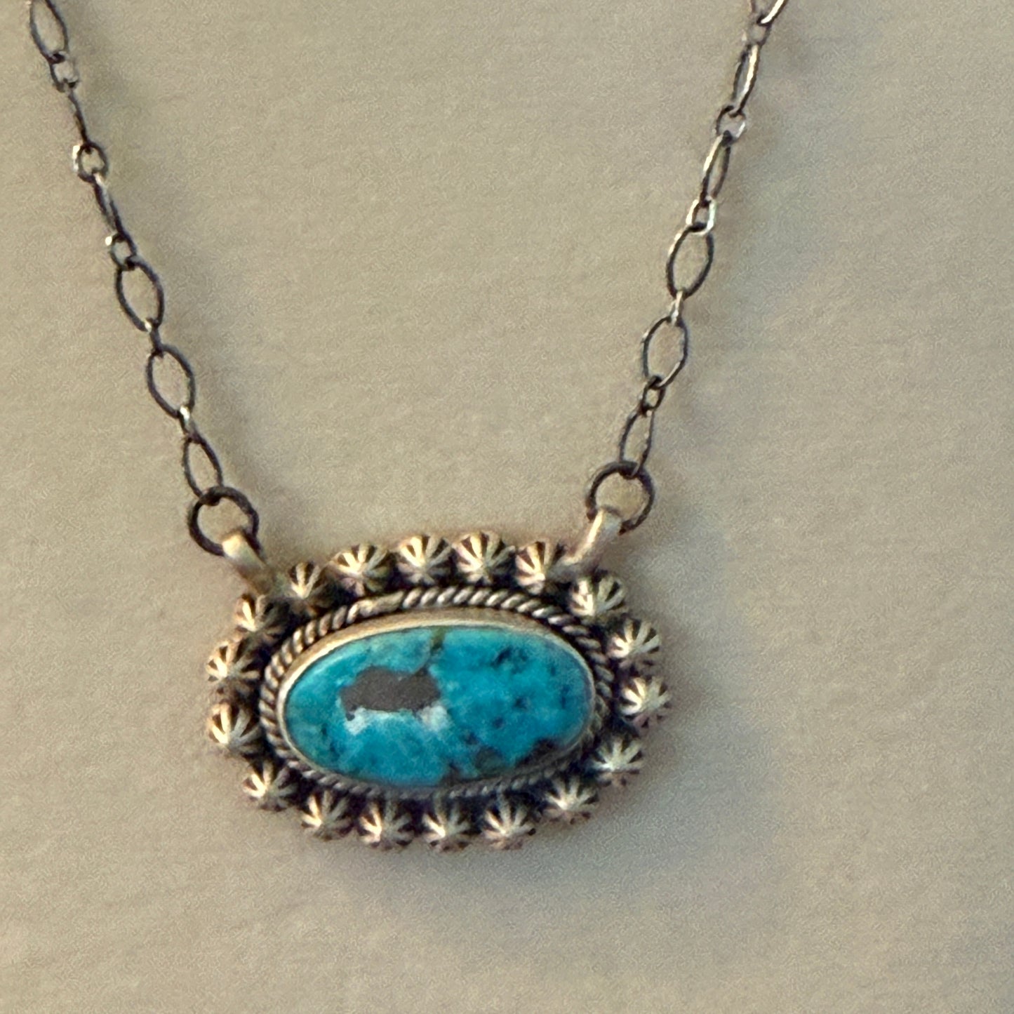 Navajo Inspired Tonopah Turquoise Pendant Necklace in Sterling Silver Wild West Boho