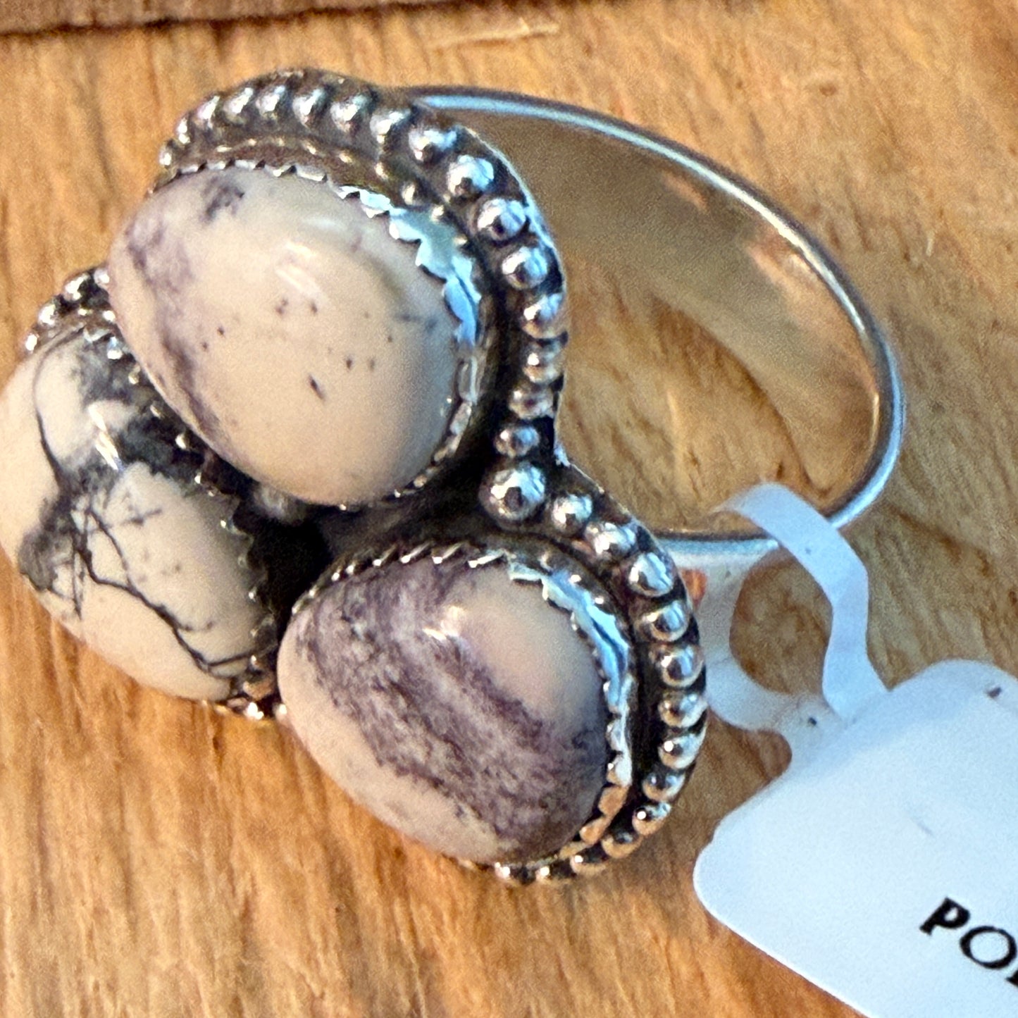 Handcrafted Porcelain Jasper Turquoise 3 Gemstone Cluster Ring Sterling Silver Wild West Boho