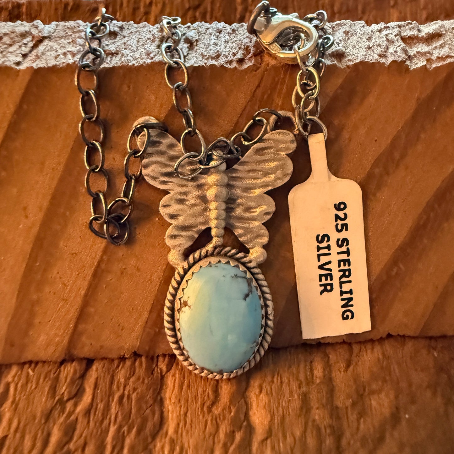 Golden Hill Turquoise Gemstone Butterfly Sterling Silver Necklace 18 Inch Chain Wild West Boho