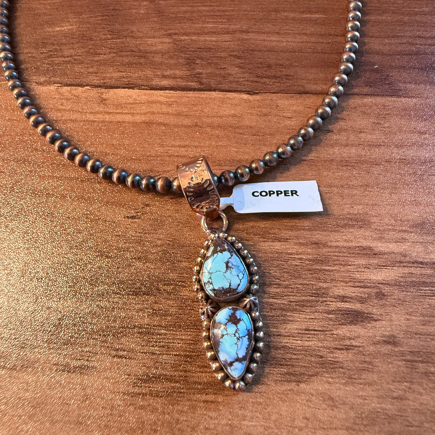 Handcrafted Golden Hill Turquoise Pendant With Copper Chain 18 Inch Necklace Wild West Boho