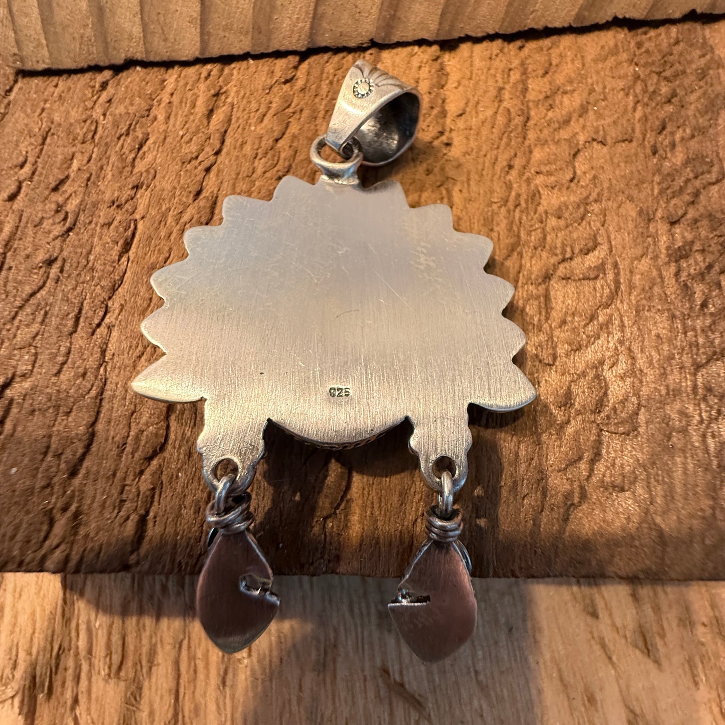 Handcrafted Blackjack Turquoise Native Headdress Pendant 925 Sterling Silver Wild West Boho