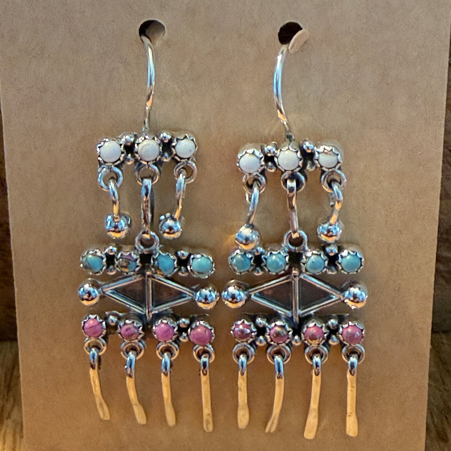 Cotton Candy Dahlia Gemstone Dancing Dangle Earring Sterling Silver Wild West Boho
