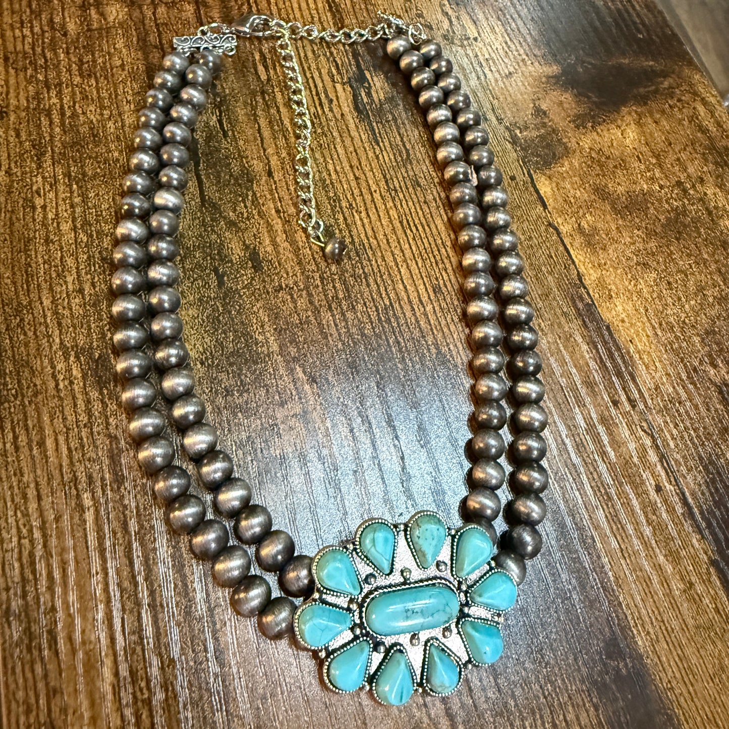 Handmade Navajo Style Turquoise Two Strand Choker Necklace 16 To 21 Inches With Extender Wild West Boho