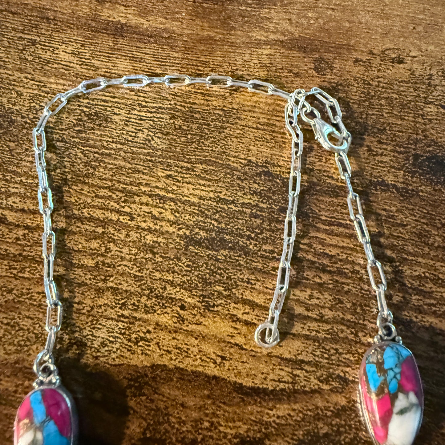 Cotton Candy Turquoise Dahlia Butterfly Necklace Sterling Silver 20 Inch Wild West Boho