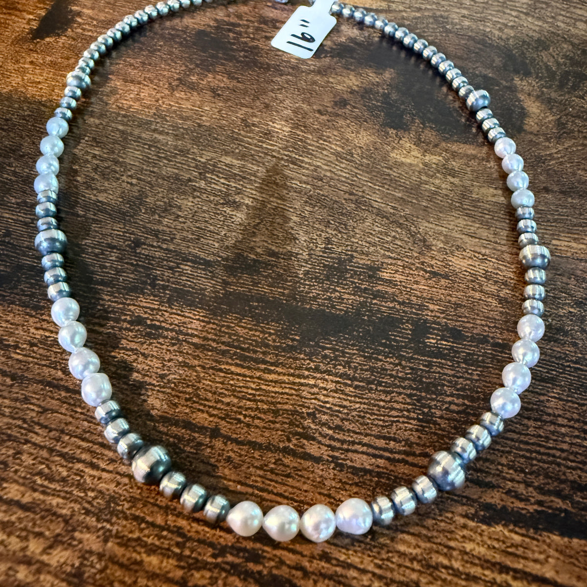 Genuine Freshwater Pearl And Sterling Silver Bead Necklace 16 Inch 2mm To 5mm Wild West Boho