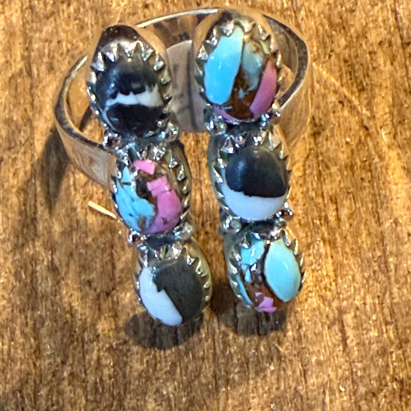 Cotton Candy White Buffalo Dahlia Turquoise Gemstone Adjustable Ring Sterling Wild West Boho