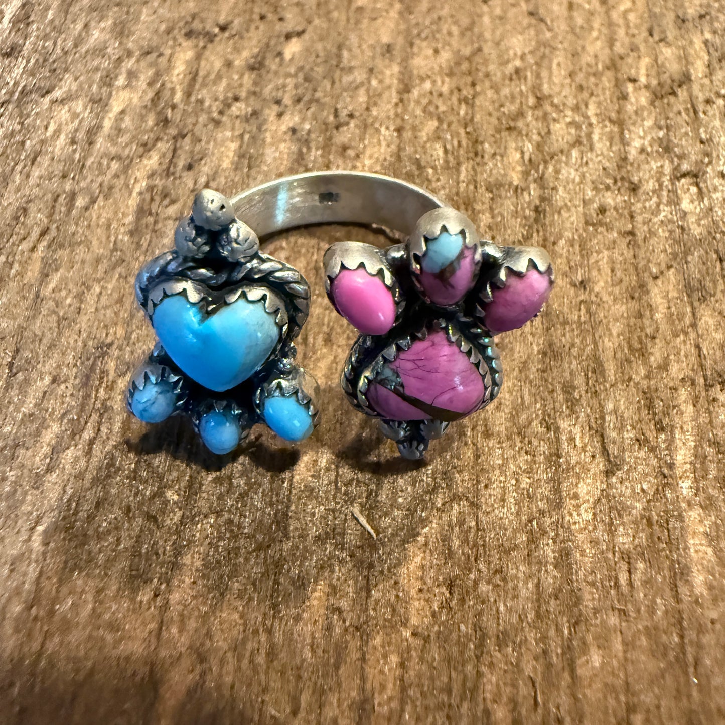 Cotton Candy Dahlia Turquoise Gemstone Adjustable Ring Sterling Silver Wild West Boho