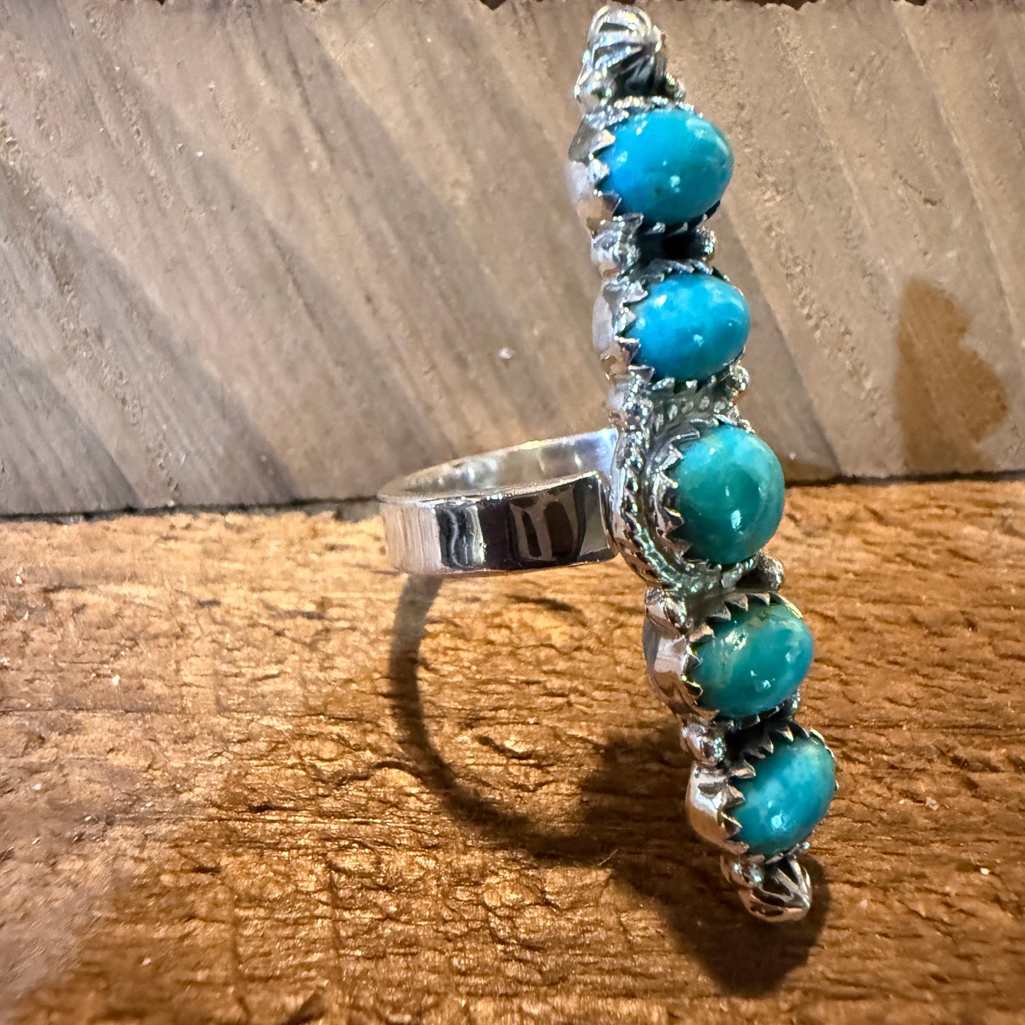 Mohave Style Pilot Mountain Turquoise Adjustable Ring Sterling Silver Wild West Boho