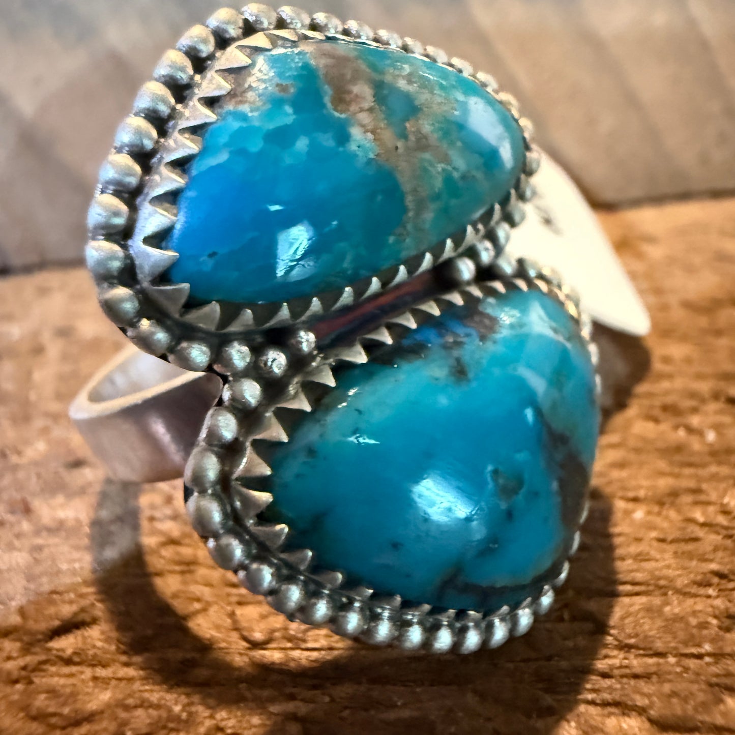 Mohave Style Pilot Mountain Turquoise Gemstone Adjustable Ring Sterling Silver Wild West Boho