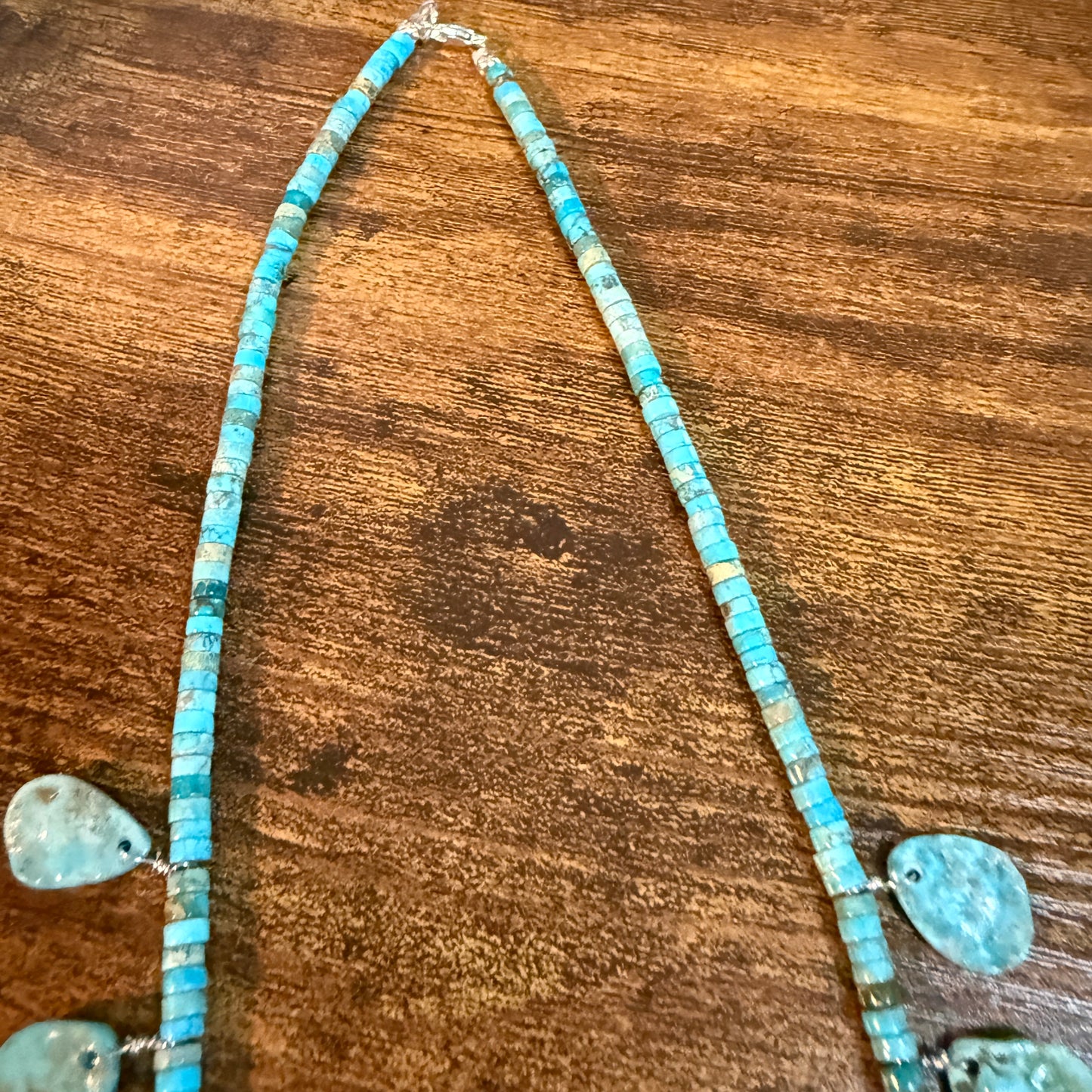 Navajo Style Kingman Turquoise Gemstone Bead Statement Necklace Sterling Silver Wild West Boho