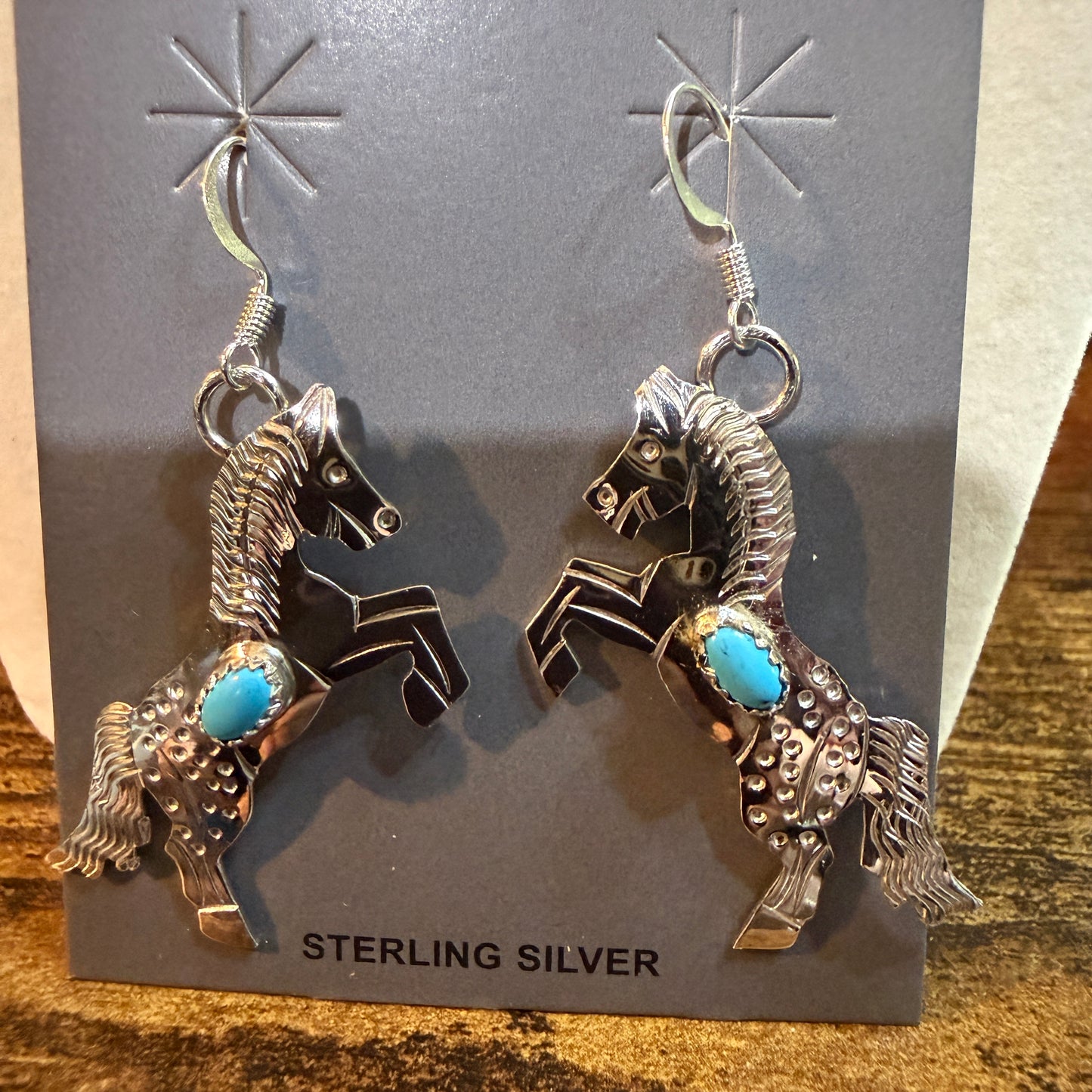 Kingman Turquoise Horse Estuarian Drop Wire Earrings In Sterling Silver Wild West Boho