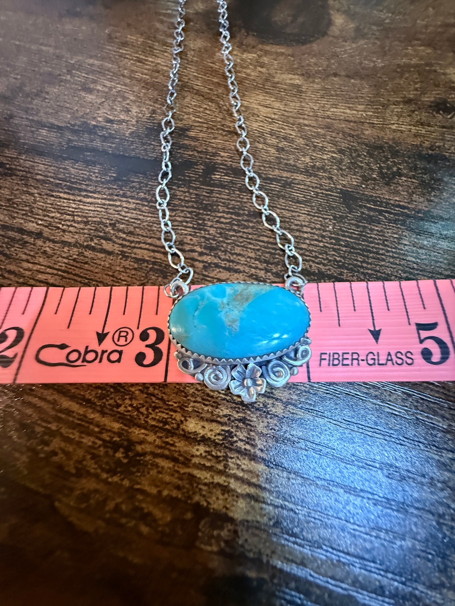 Native Inspired Kingman Turquoise Gemstone Necklace With 18 Inch Chain Sterling Silver Wild West Boho