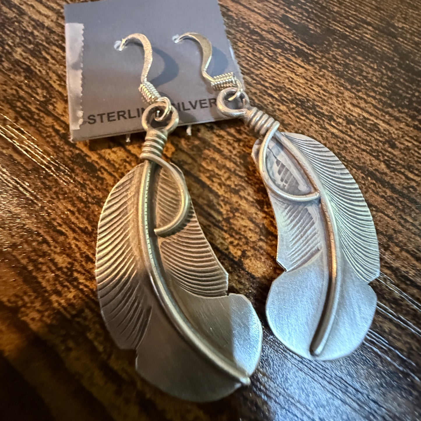 Native Handmade Feather Wire Drop Earrings Sterling Silver Wild West Boho