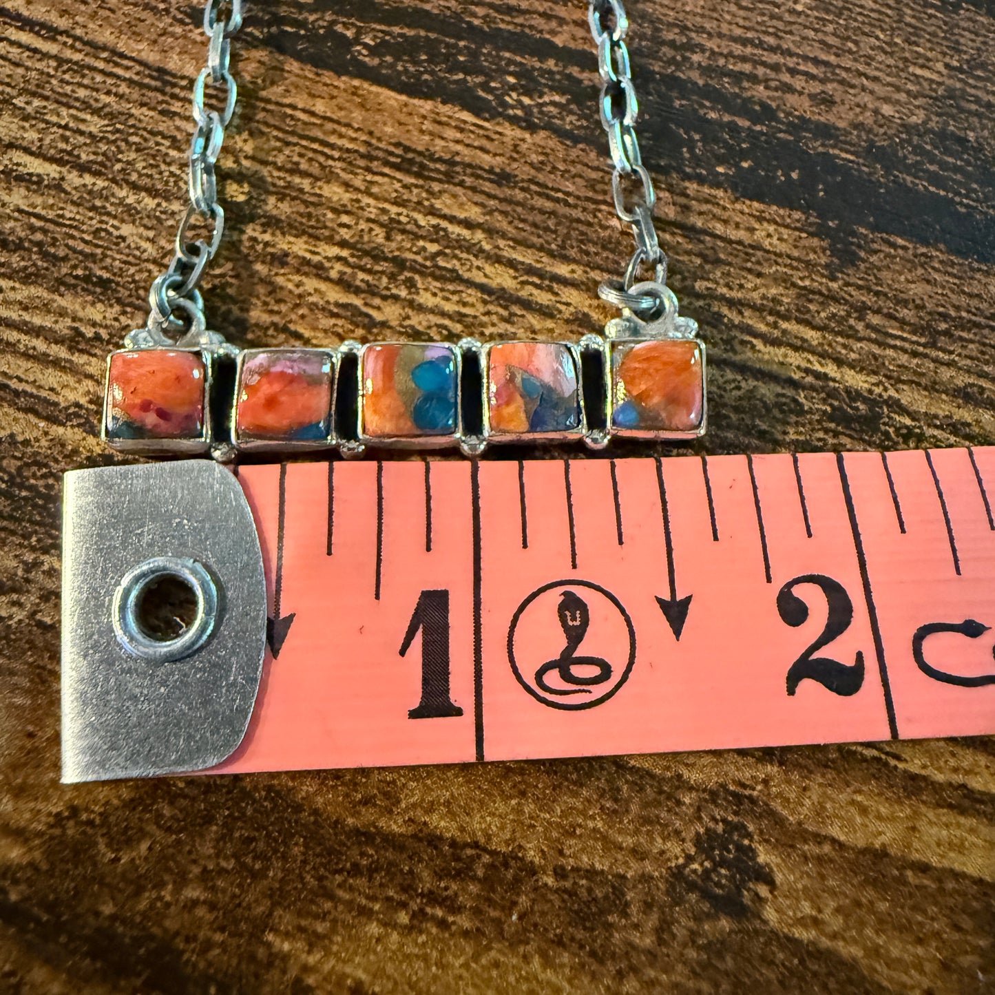 Navajo Inspired Spiny Oyster Bar Necklace Sterling Silver 18 Inch Chain Wild West Boho