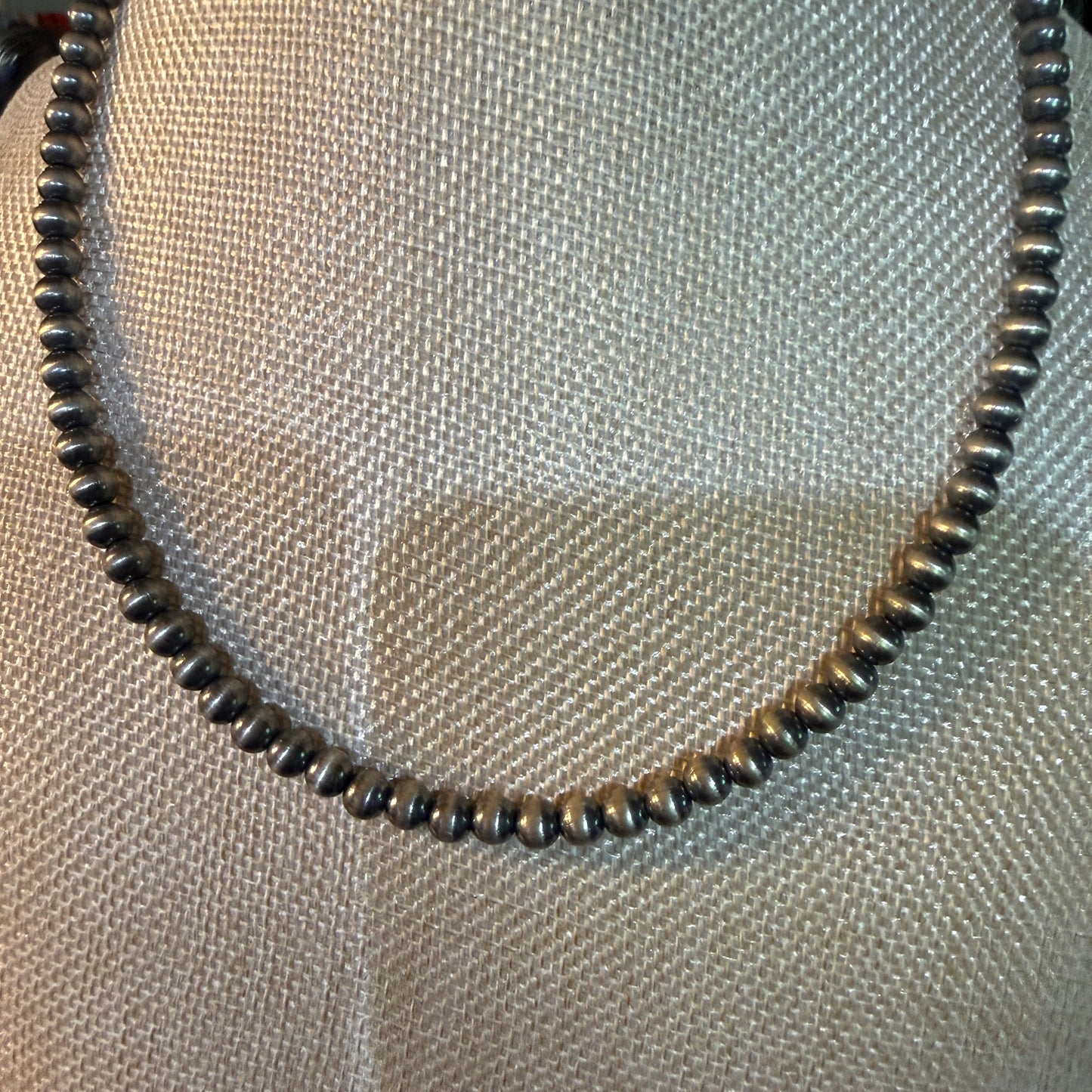 Native Style Desert Pearl Beads Hand Strung Necklace 6mm 18 Inch Sterling Silver Wild West Boho