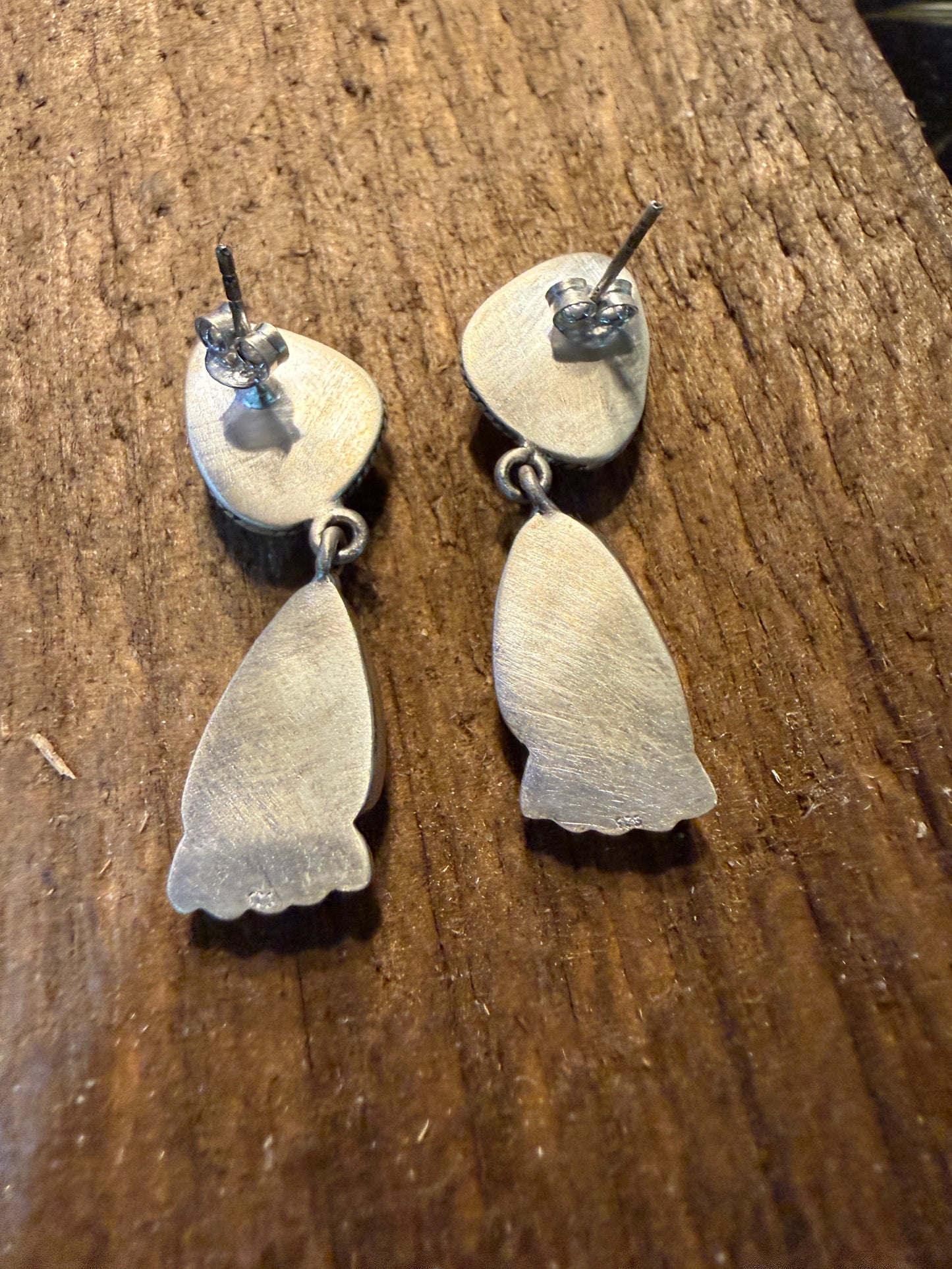 Number 8 Turquoise Gemstone Dangle Earrings Sterling Silver Wild West Boho