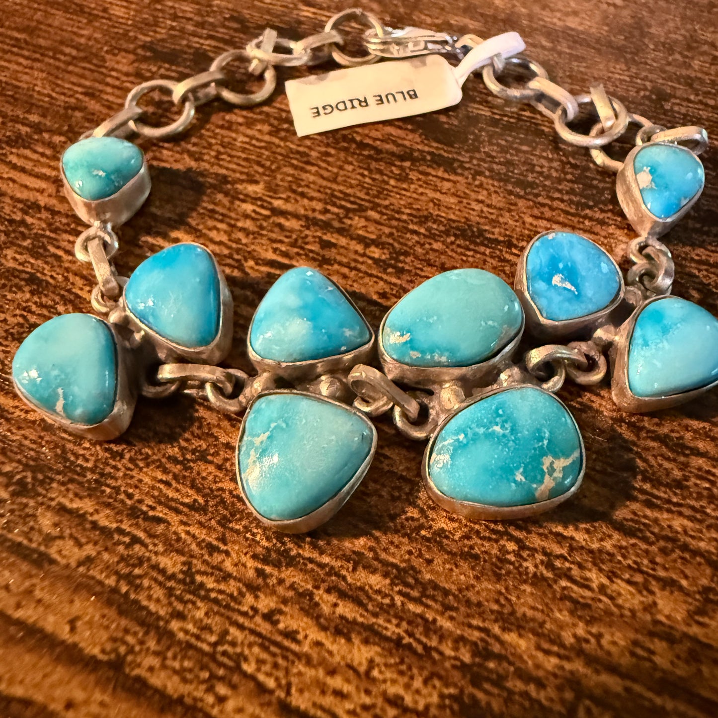 Blue Ridge Turquoise Gemstone Bracelet Sterling Silver Link Wild West Boho