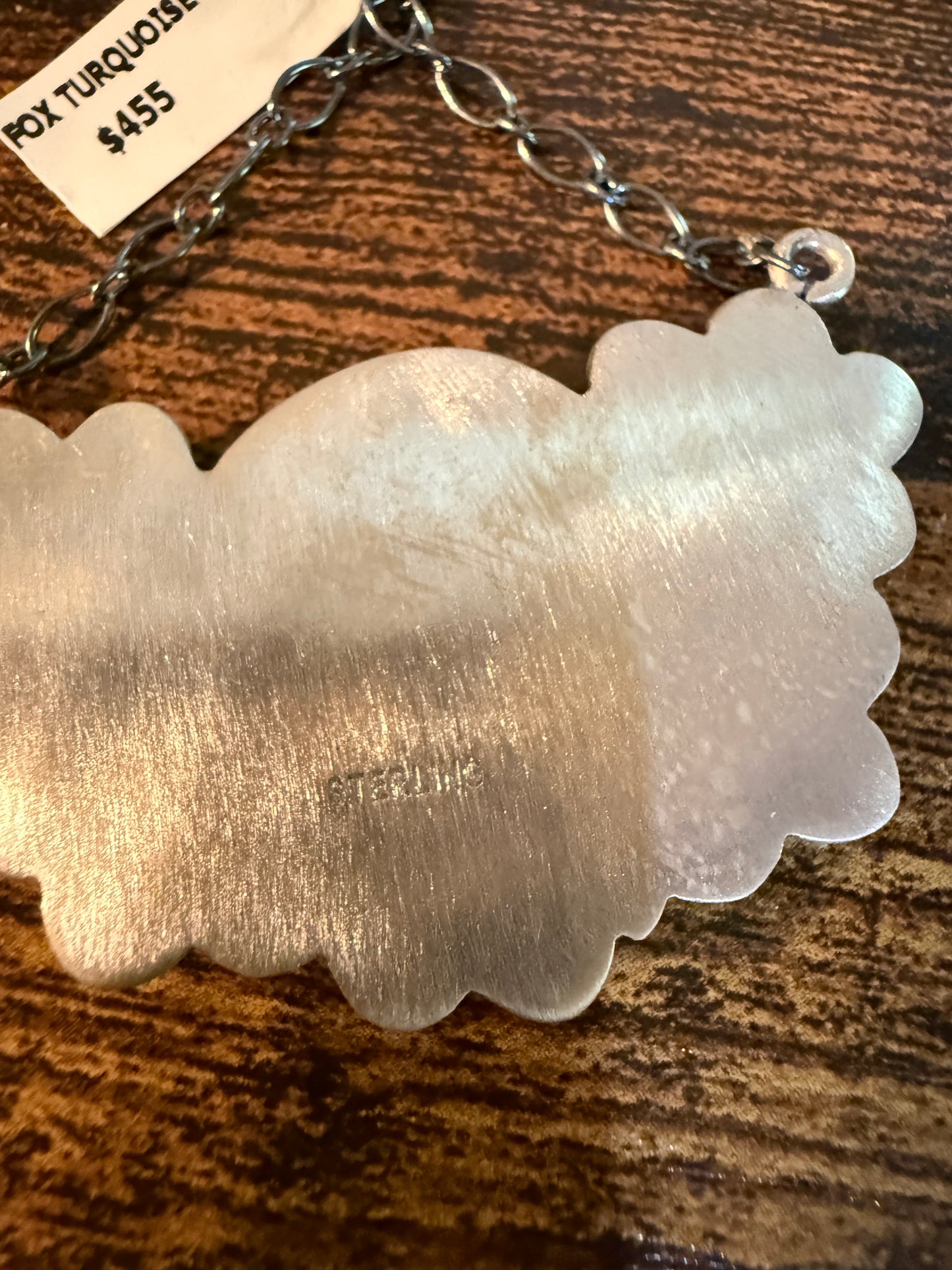 Fox Turquoise Gemstone Half Cluster Necklace, Sterling Silver, 18 Inch Chain Wild West Boho