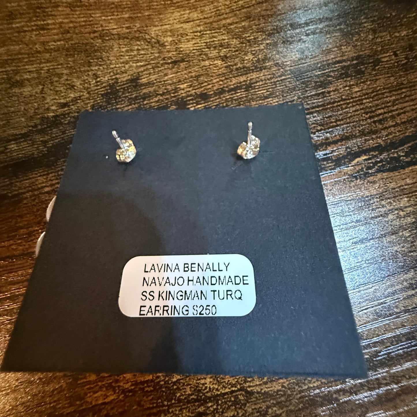 Lavina Benally Navajo Handmade Conch Kingman Turquoise Stud Earring in Sterling Silver Wild West Boho