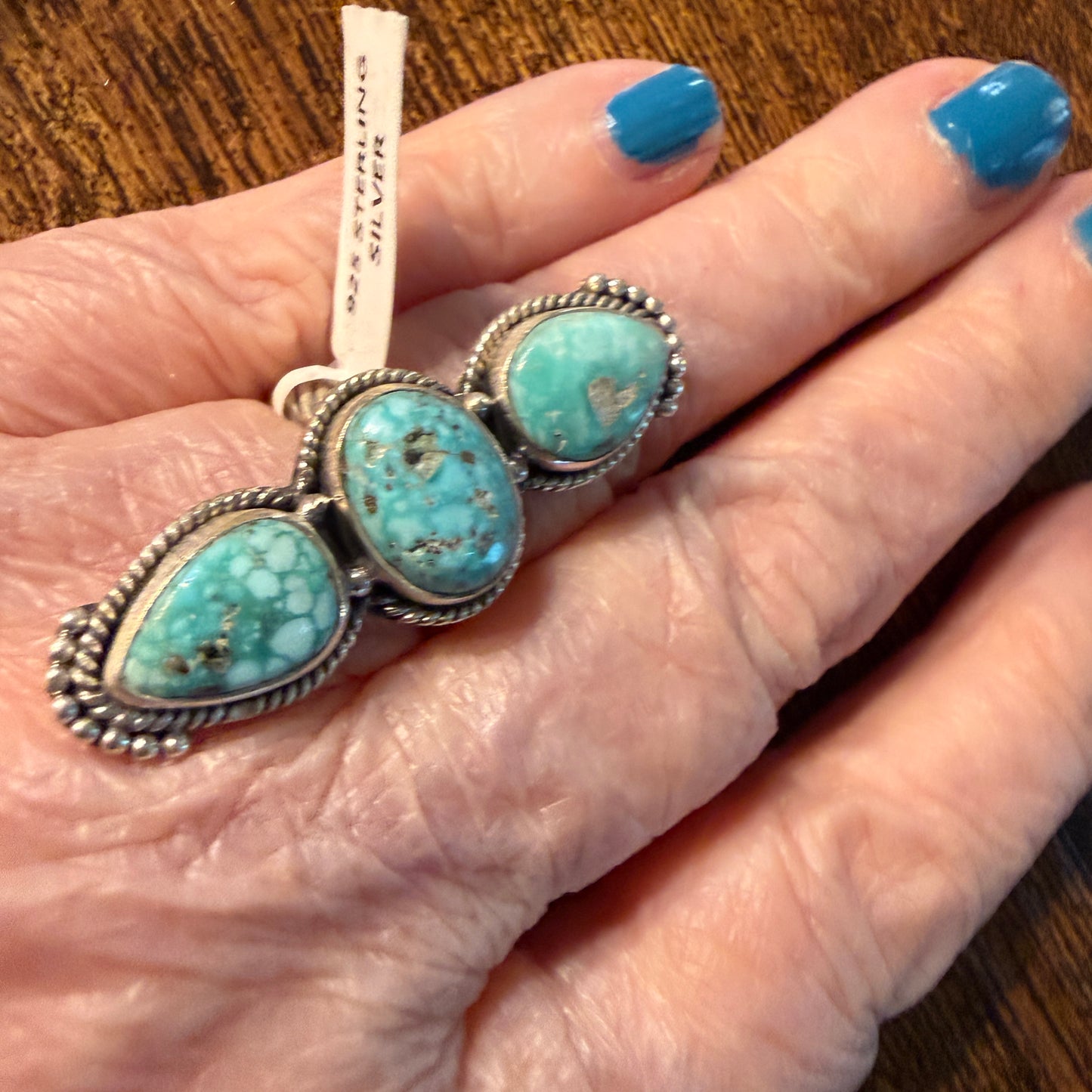 White Water Turquoise Gemstone Adjustable Ring in Sterling Silver Wild West Boho
