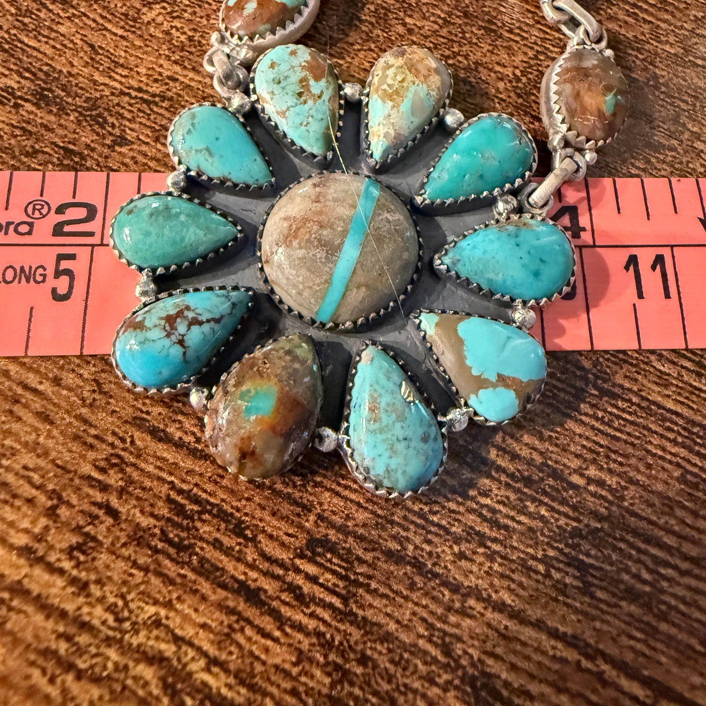 Royston Ribbon Turquoise Gemstone Flower Cluster Necklace in Sterling Silver 20 Inch Wild West Boho