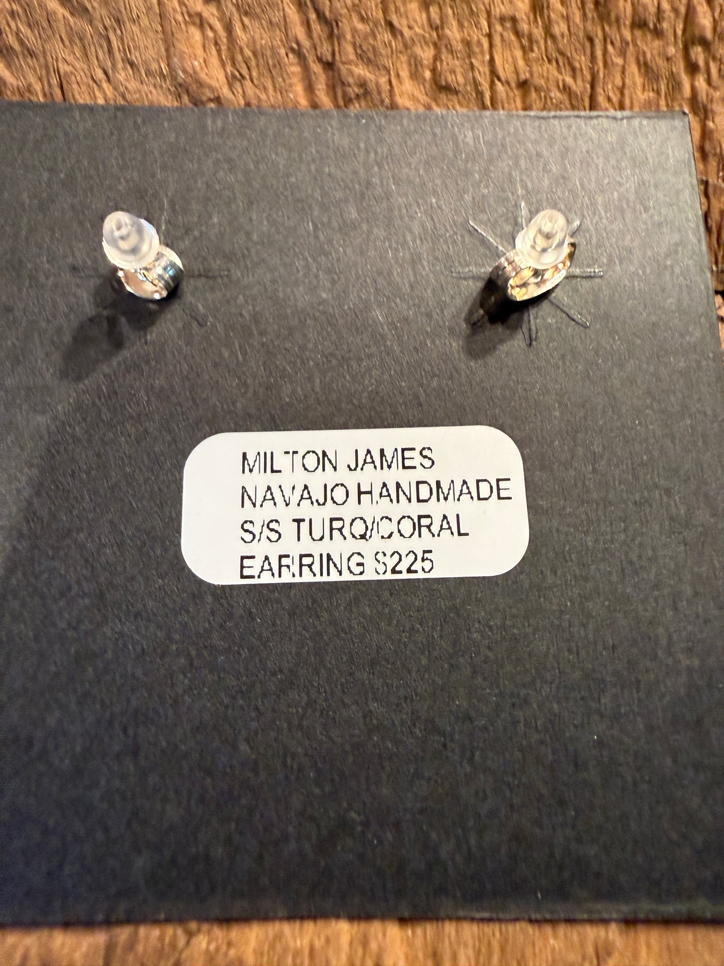 Navajo Handmade Milton James Turquoise and Coral Stud Earrings in Sterling Silver Wild West Boho